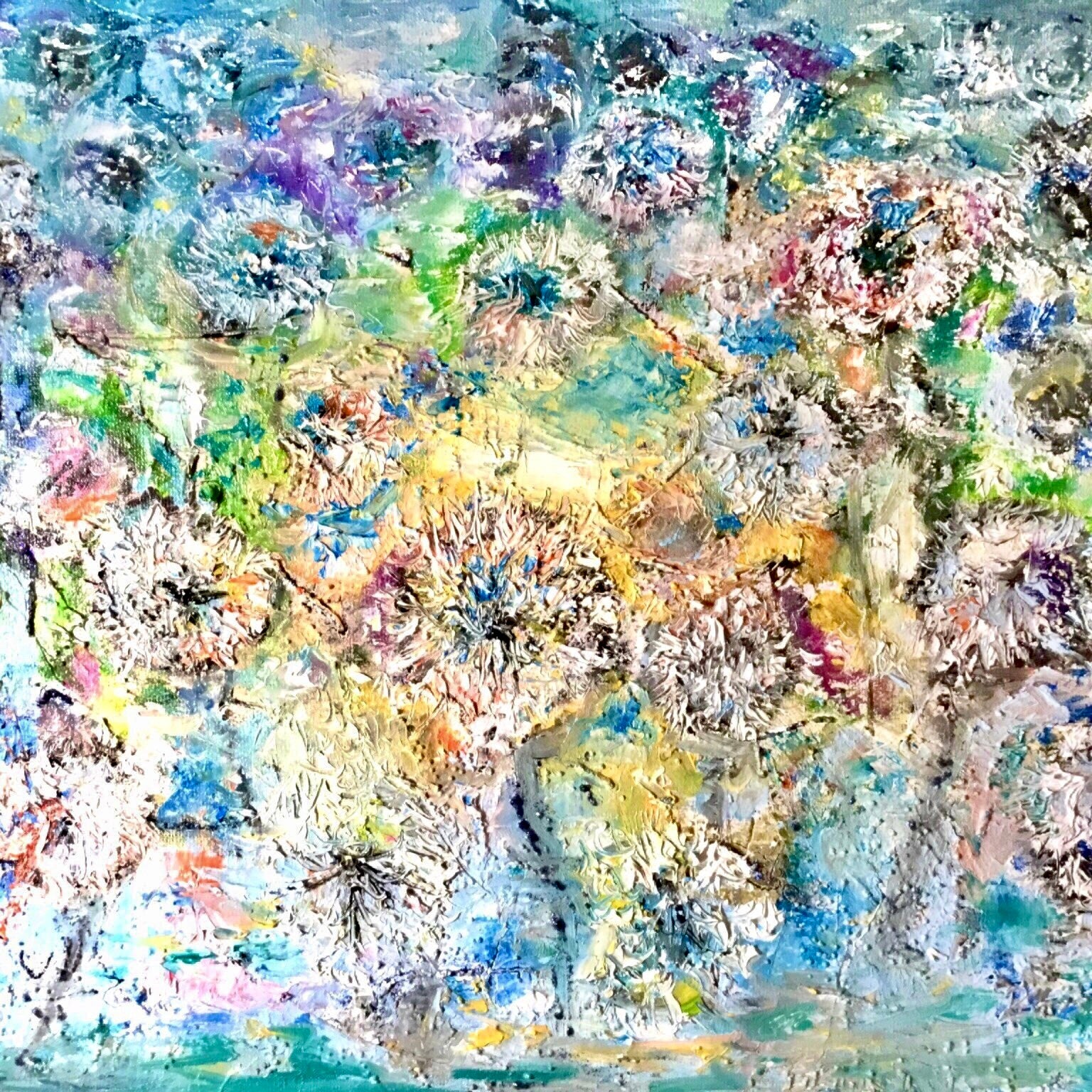 Original Dandelions Abstract Oil Painting - Textured Mixed Media Background, Handmade Wall Art, 30x40 cm (11.8x15.7 inches), Not Framed