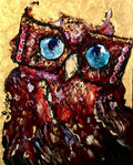 Red owl stained glass art