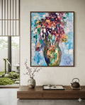 Abstract Floral Vase Painting – Original Textured Oil Painting on Canvas