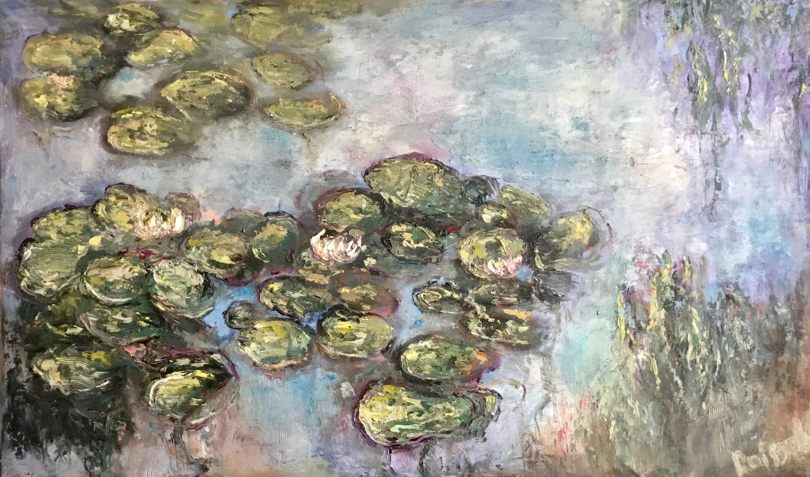 Whispers of Waterlilies – Original Impressionist Oil Painting on Unstretched Canvas