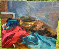 Bronze vase with rose madder and cerulean blue clothes
