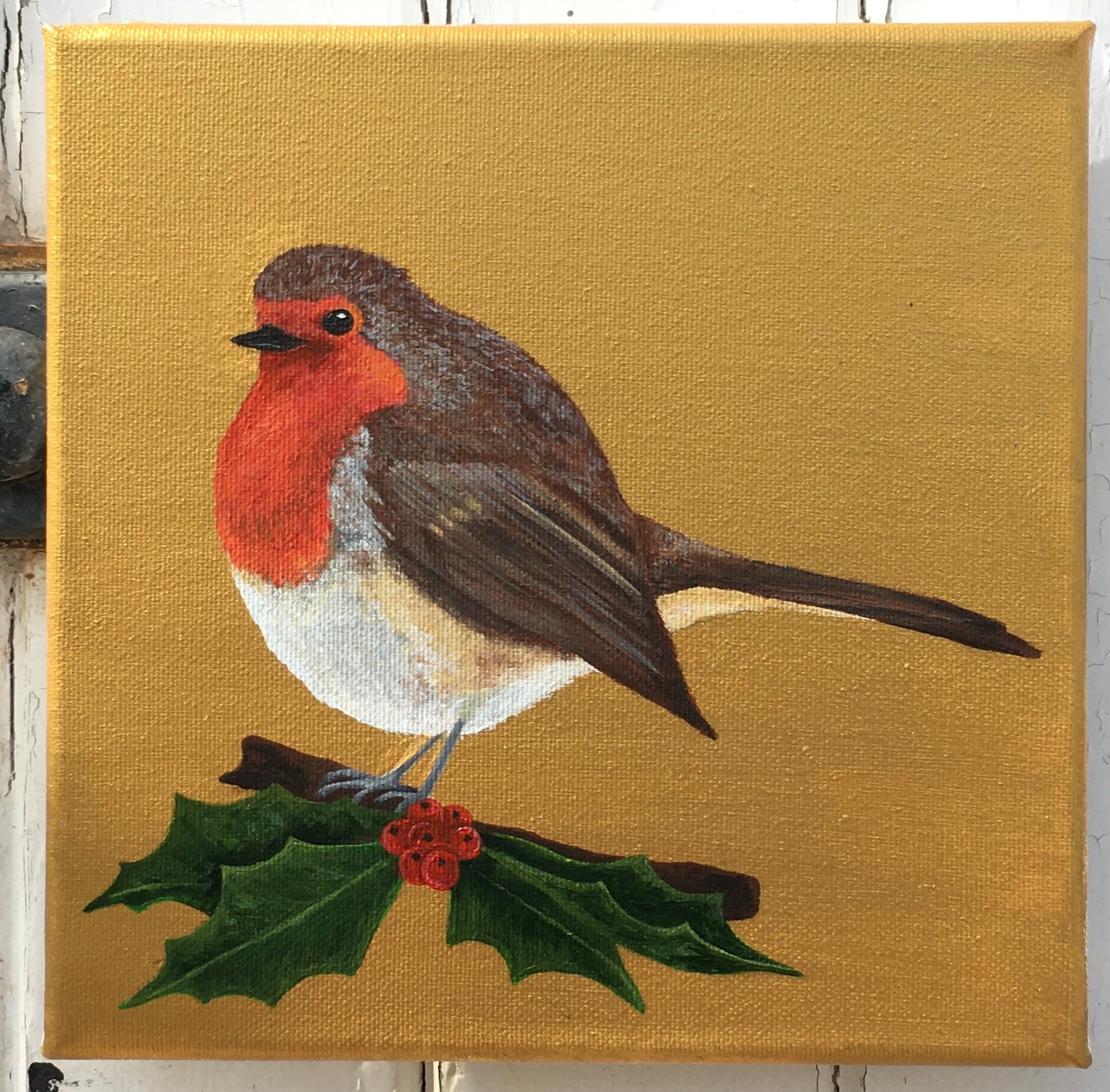 Garden Birds on Gold- Robin
