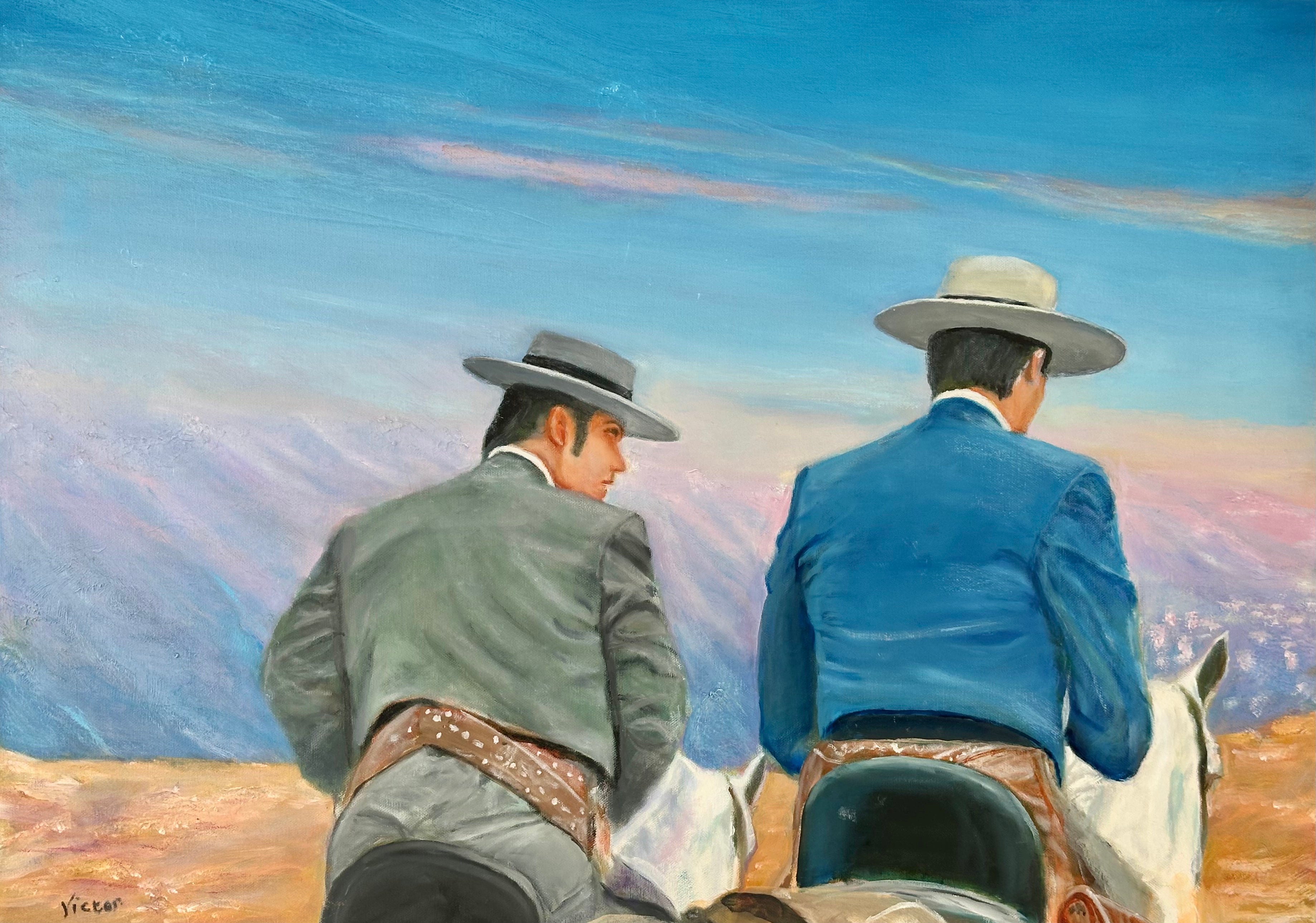 2 Andalusian Caballeros Mounted On Horseback