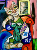 Cute Cat reading a book, version of Picasso painting