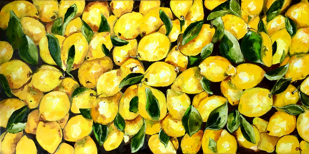 Lemon tree, perfect oil painting for cafe or restaurant decoration.