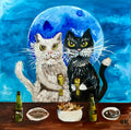 Fish and chips, Friday evening for two.  Funny cats.