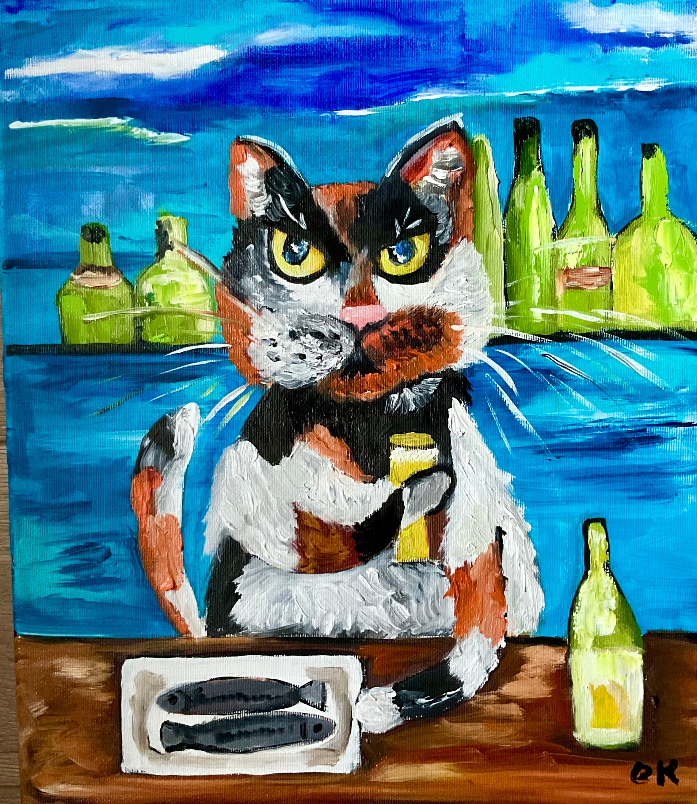 Lucky cat, evening with a  pint of beer.