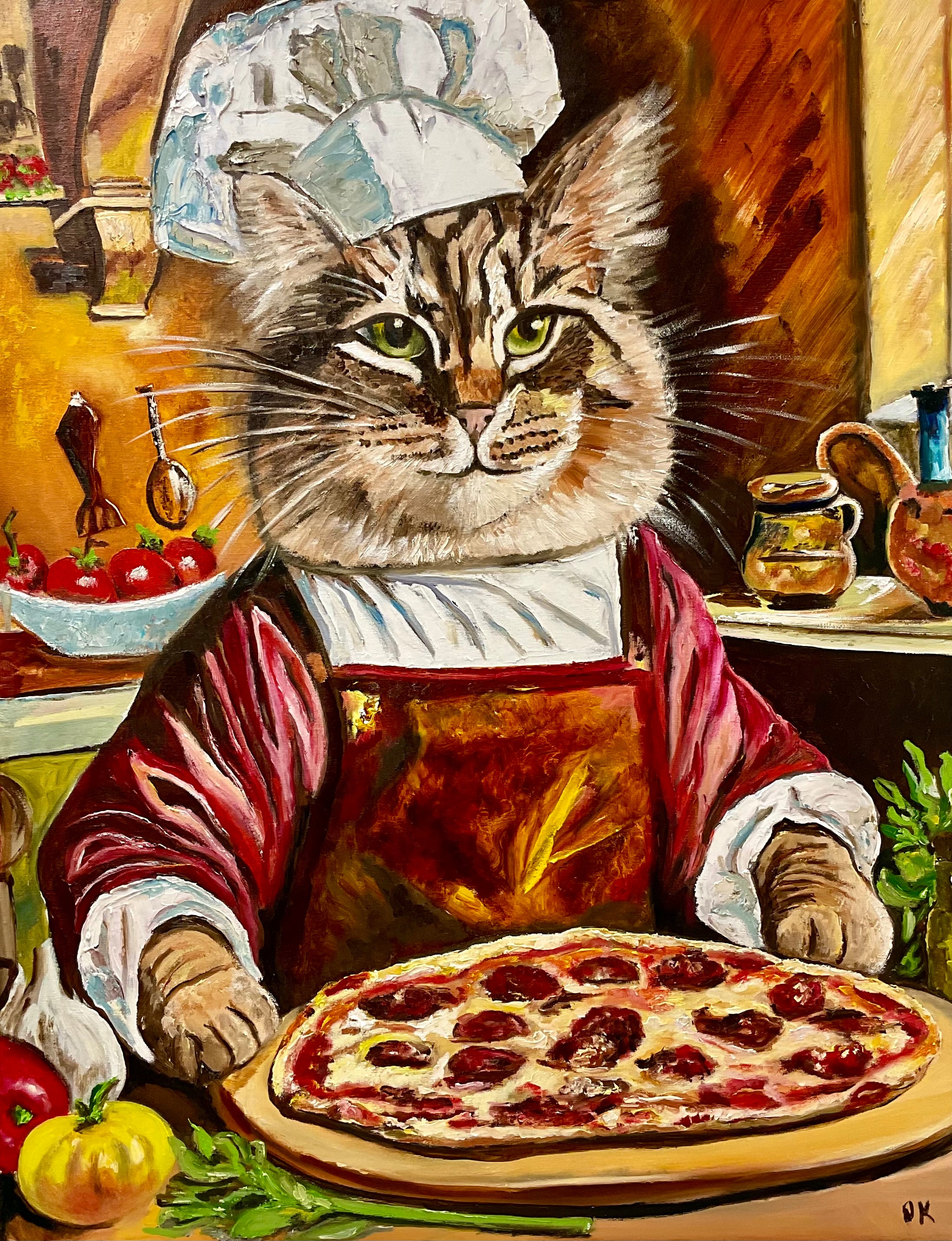 Cat pizza maker. Size 92 x 72 cm