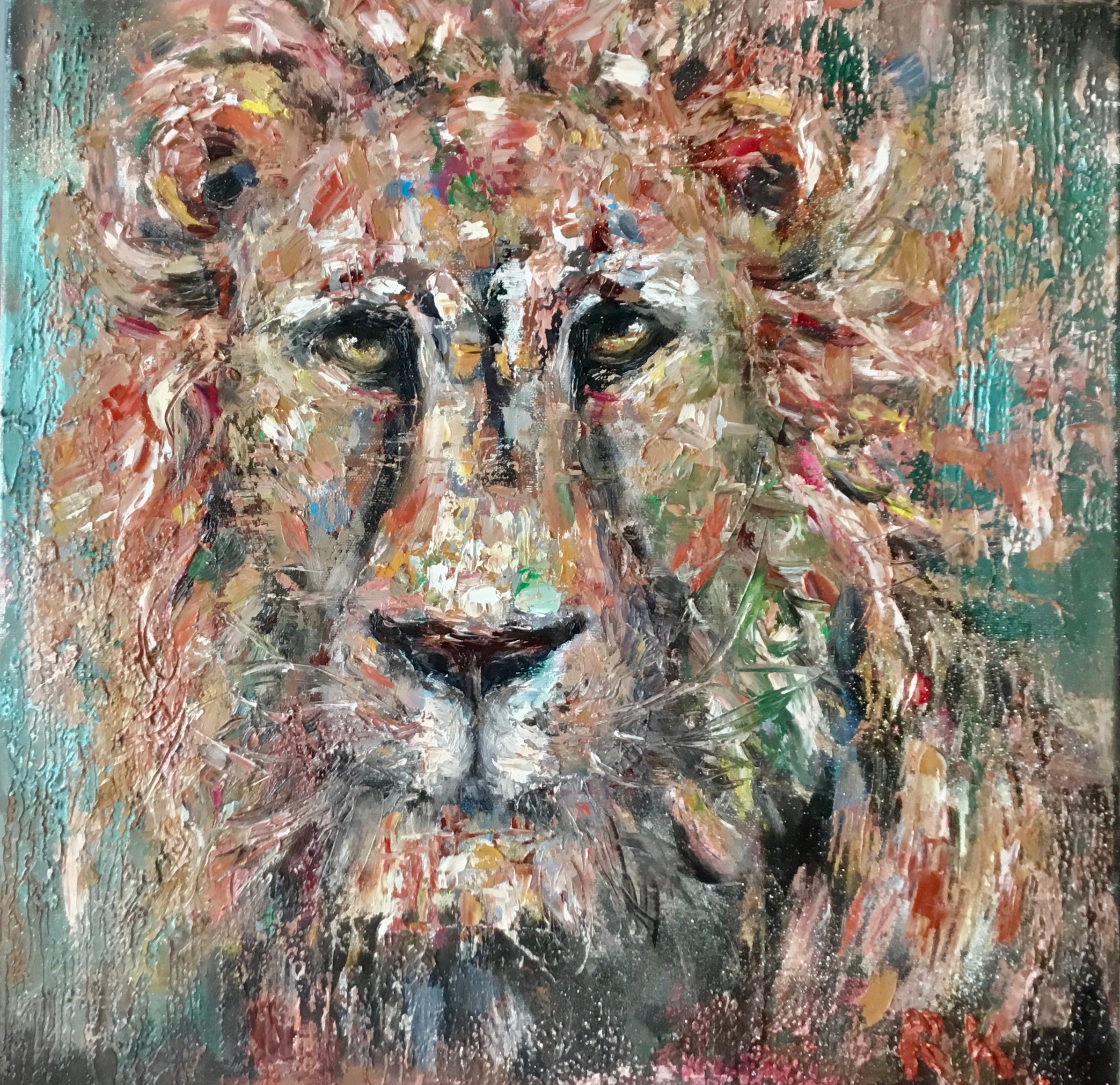 Lion painting on 3 d canvas