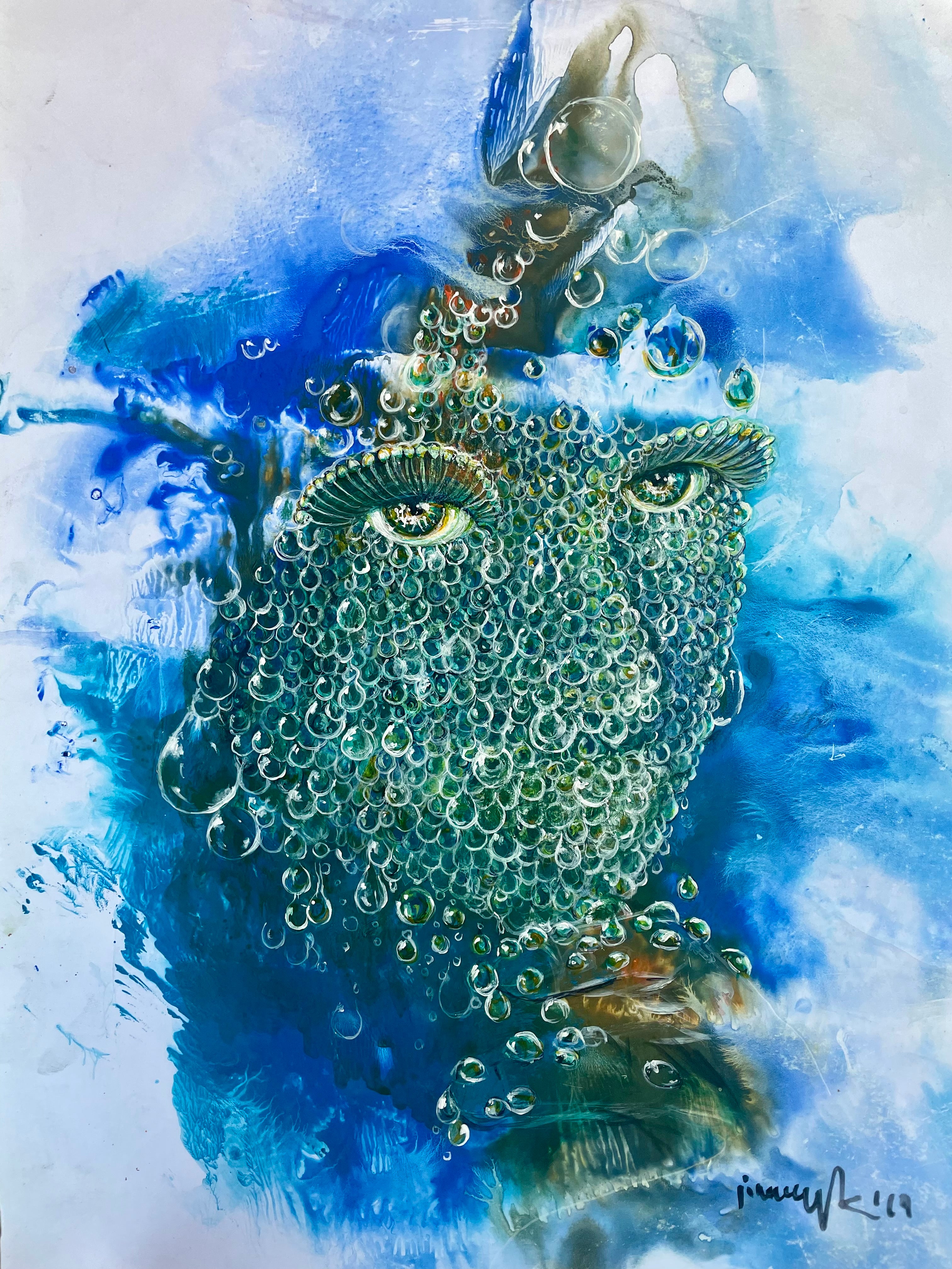 Lady Of The Rain / Original Gouache and Watercolor Painting by Jola M. Mroszczyk