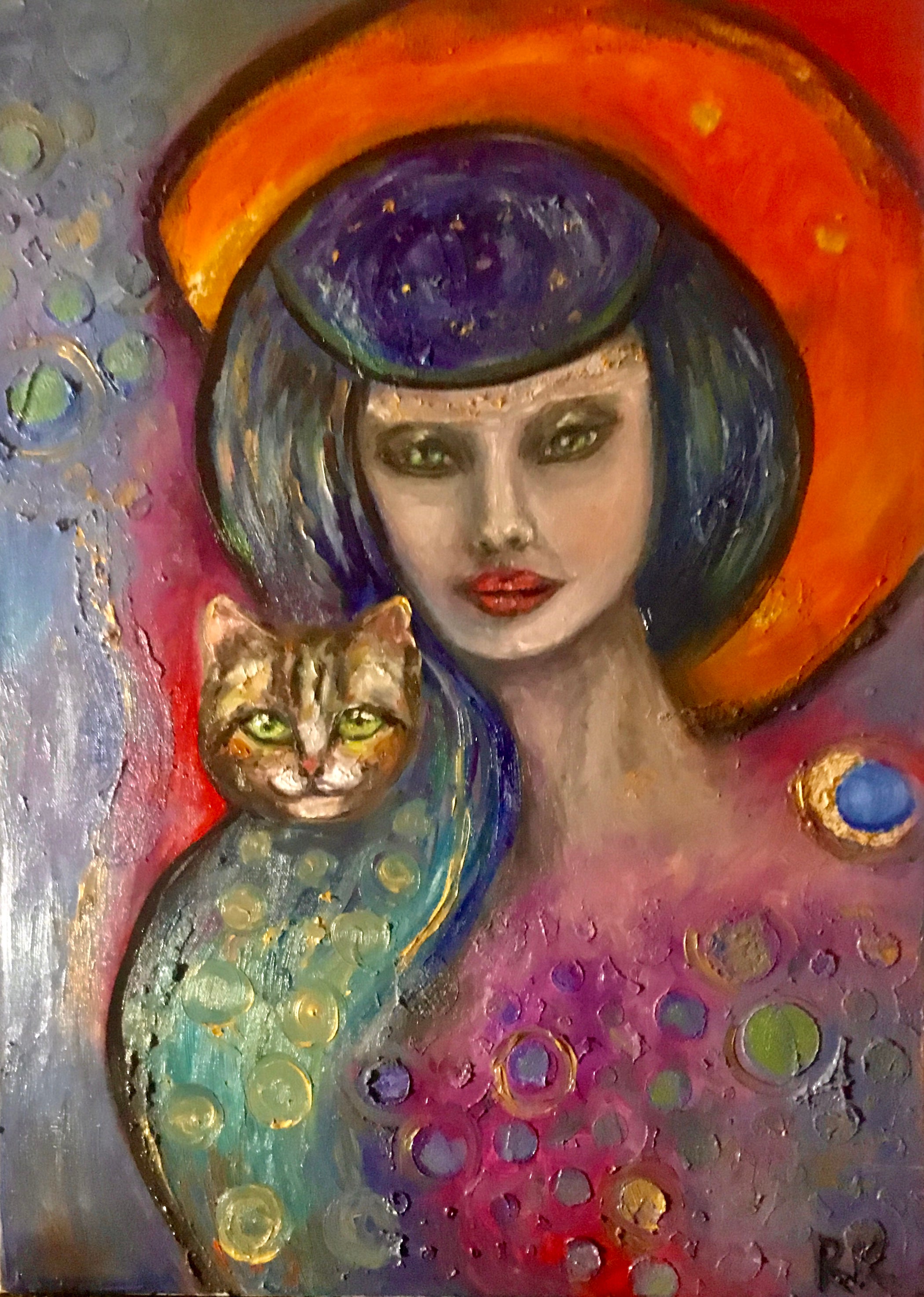 Gentle Power – Mystical Woman and Cat Portrait