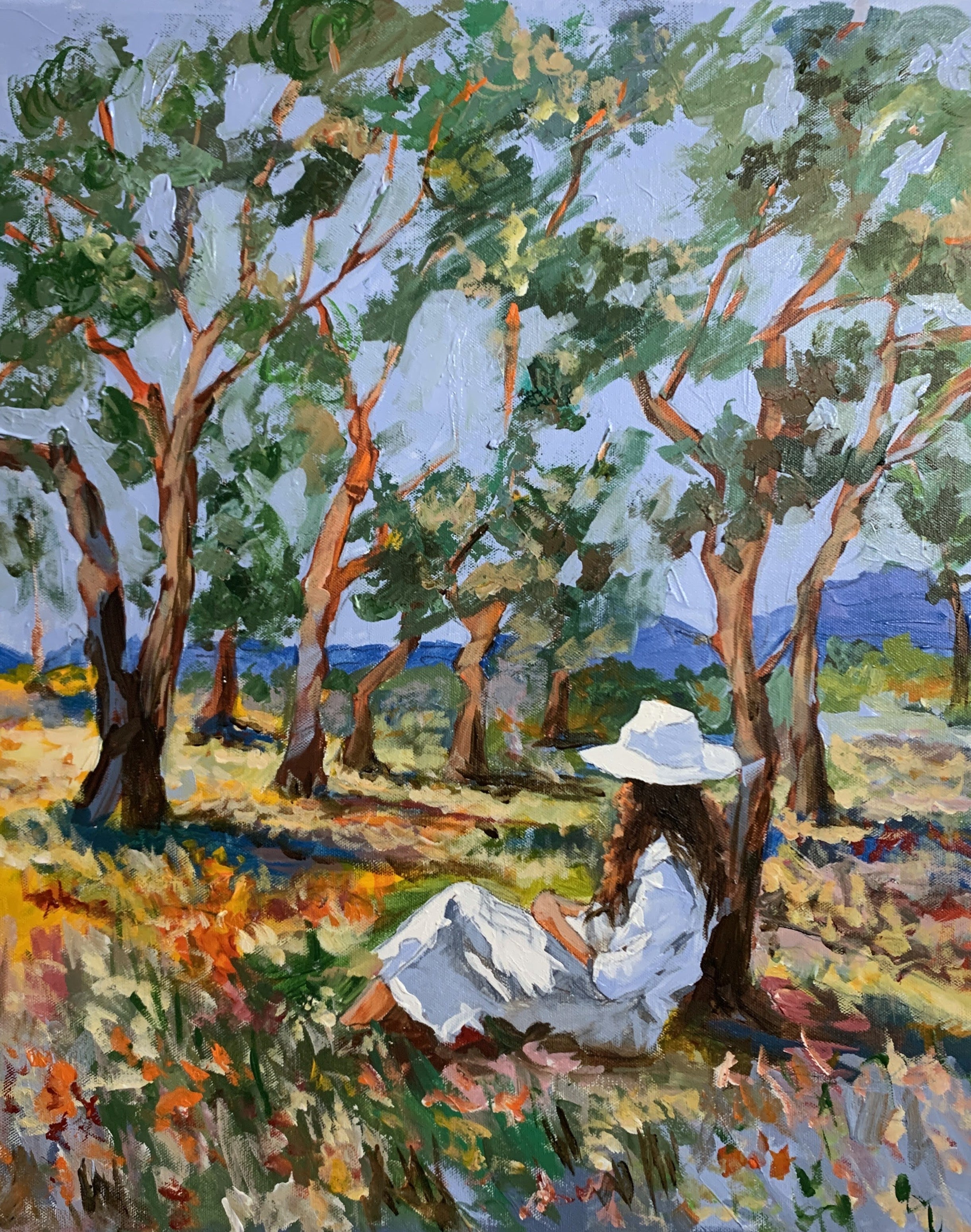 Woman Reading in a Sunlit Grove.