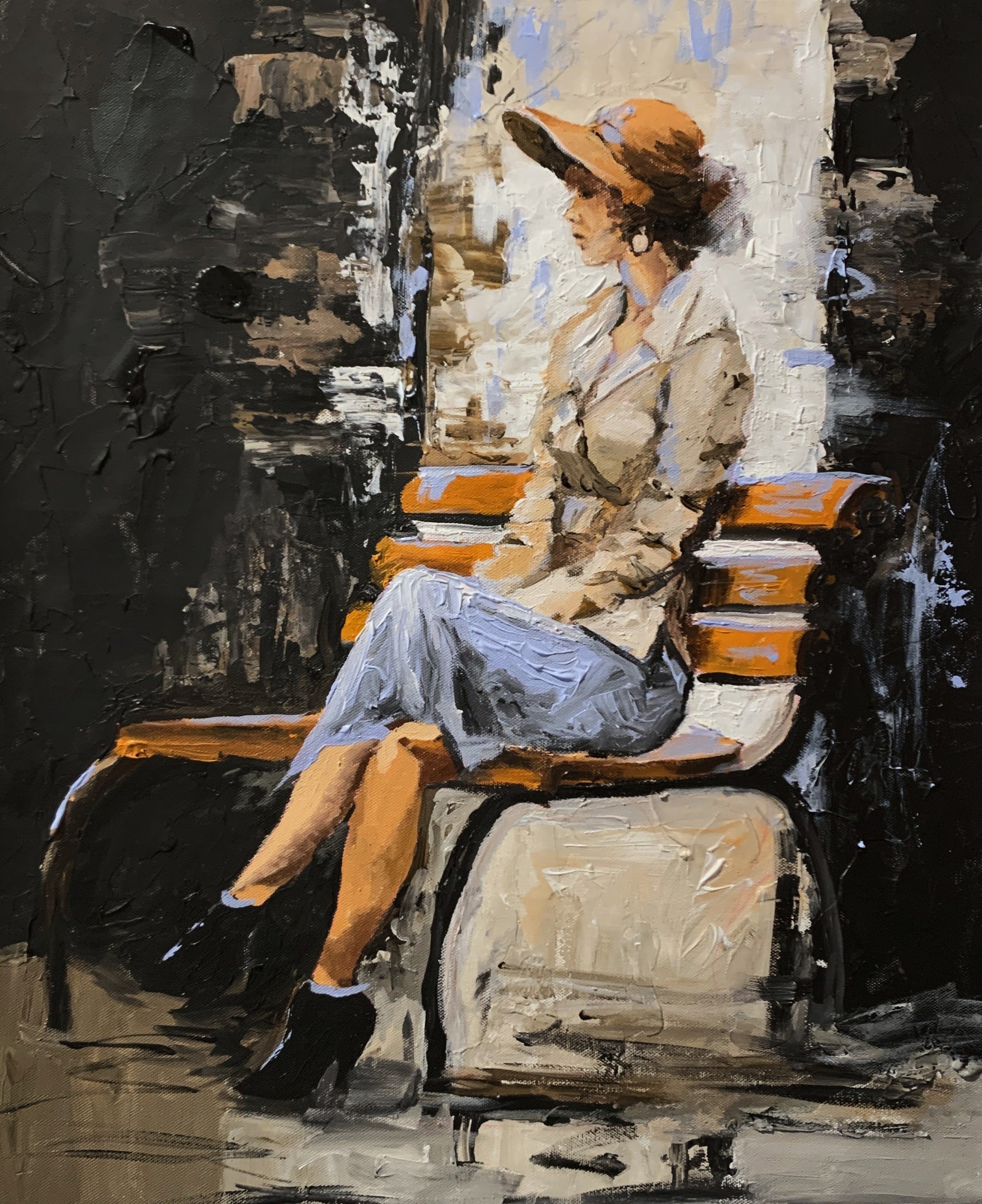 Elegant Woman on a Bench.