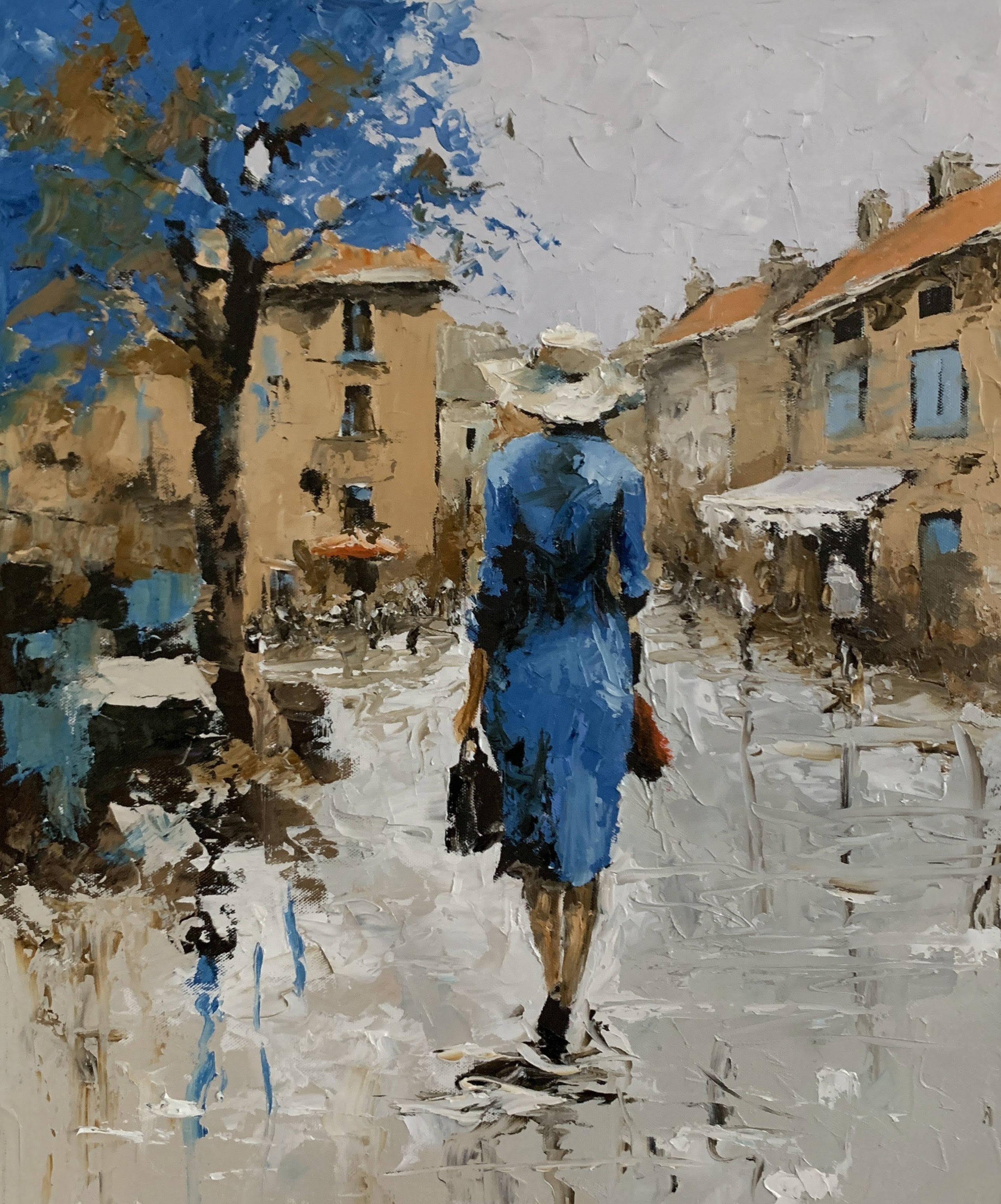 Woman in Blue, Street Scene.