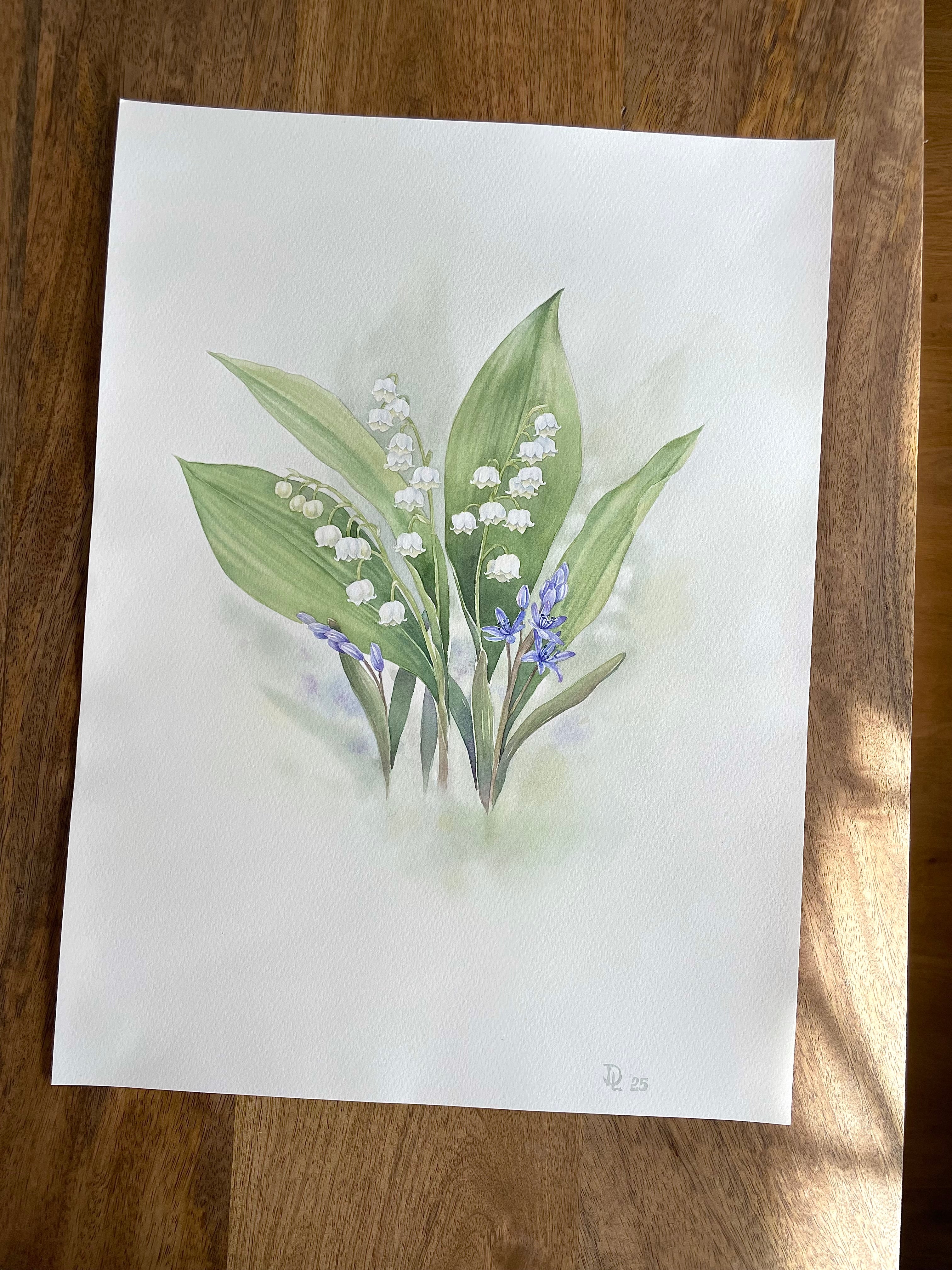 Lily of valley, Original Watercolour Art, 29/40cm