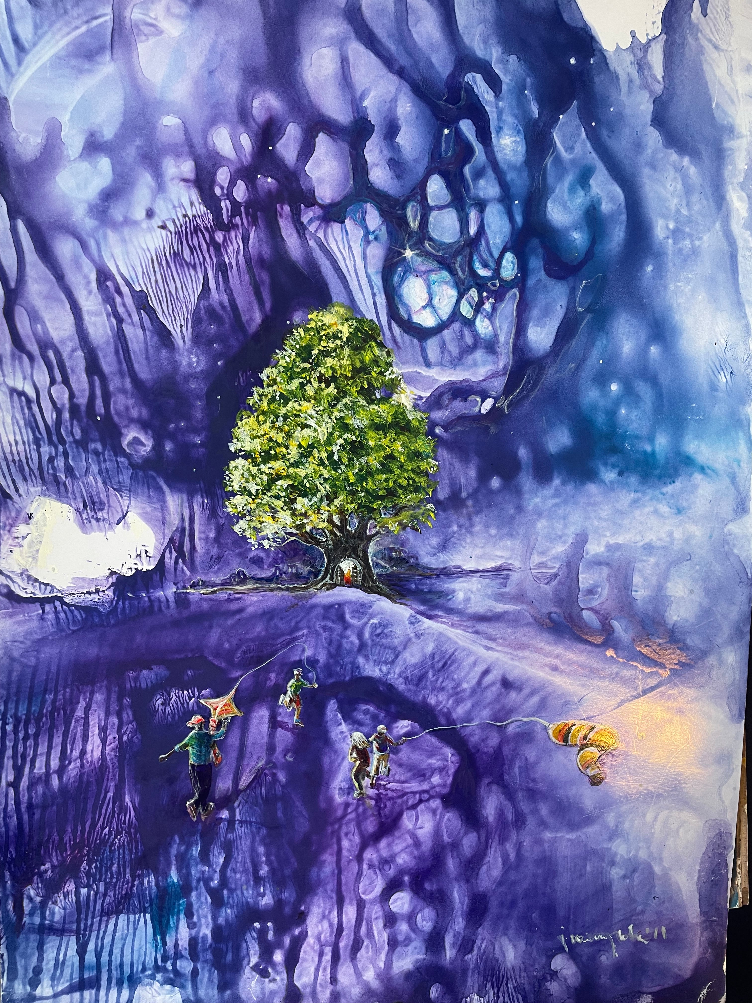 Place Where Violet Blossom/ Original Watercolor Painting by Jola M. Mroszczyk
