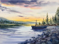 A Lonely Boat At Sunset