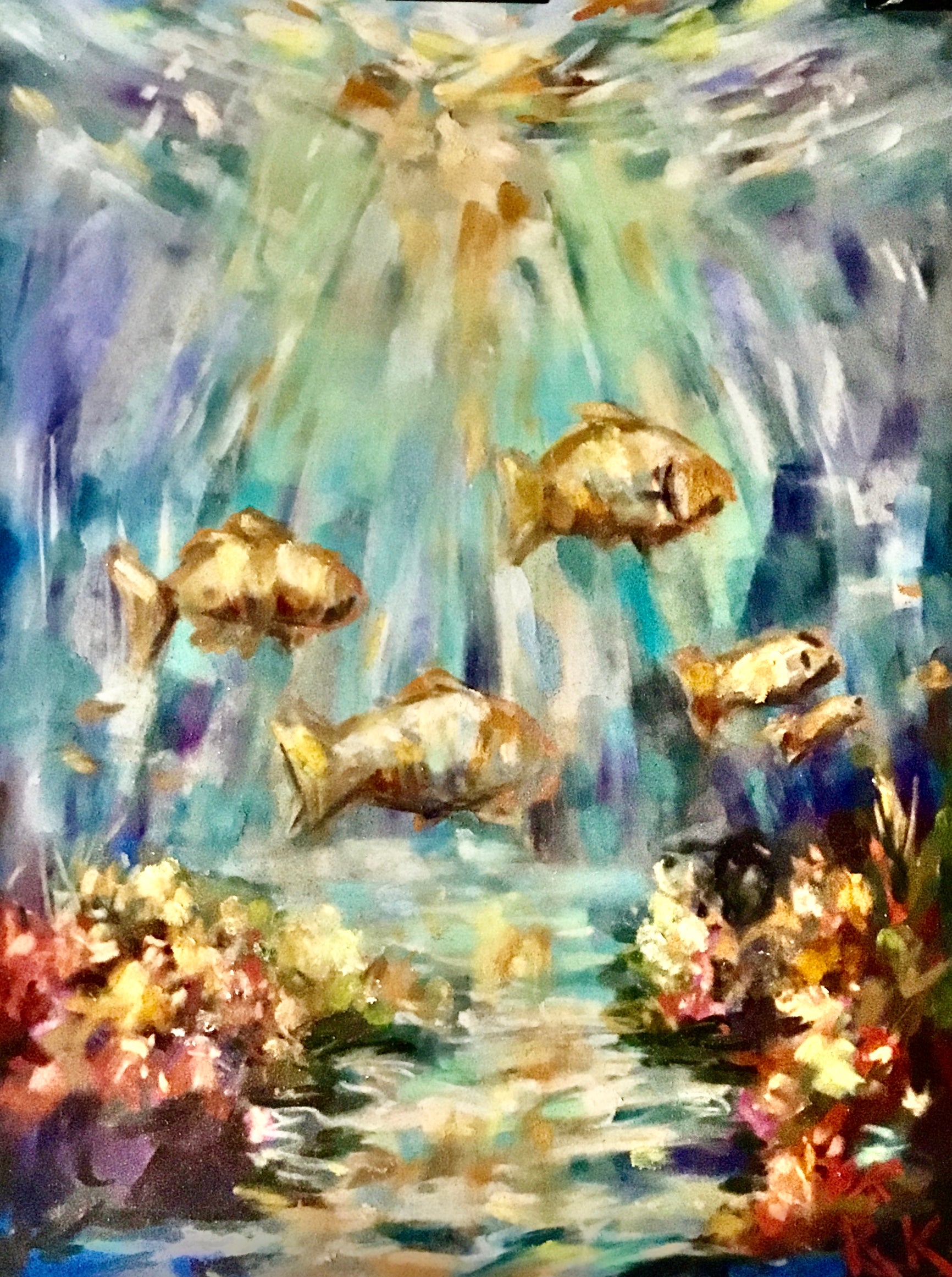 Underwater Serenity Soft Pastel on Cardboard