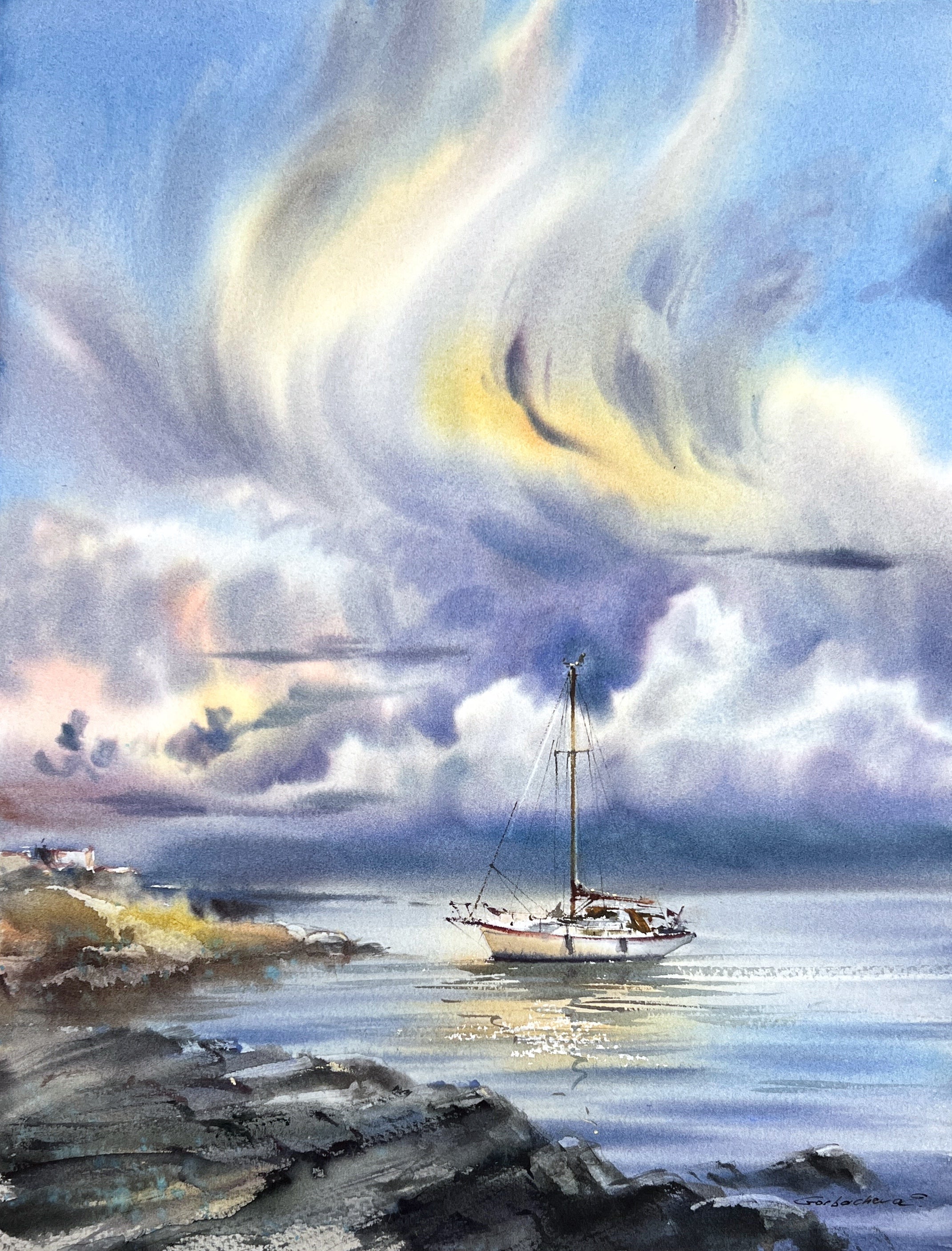 Yacht under the sea skies
