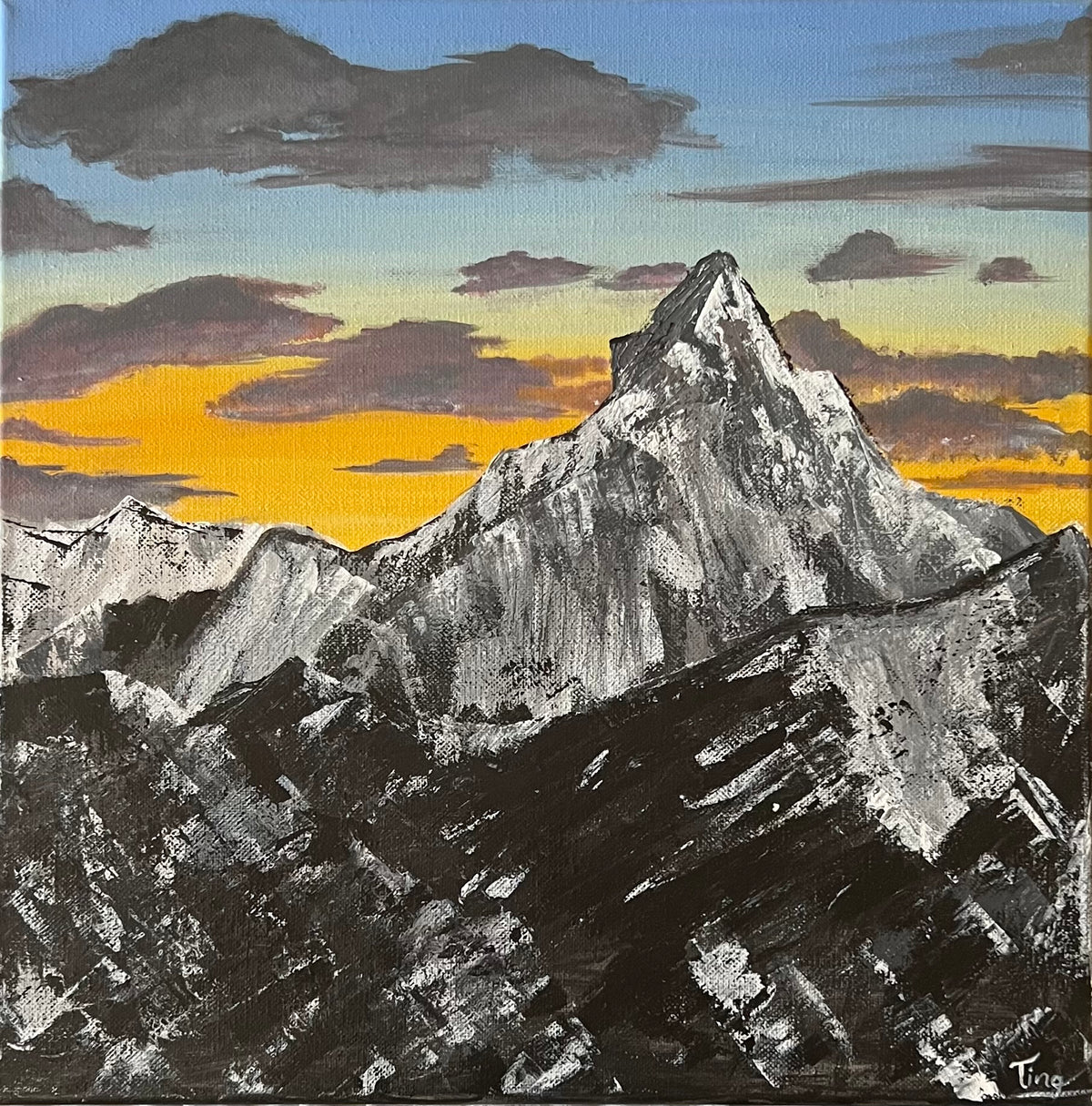 Acrylic Painting Sunset in the Mountains