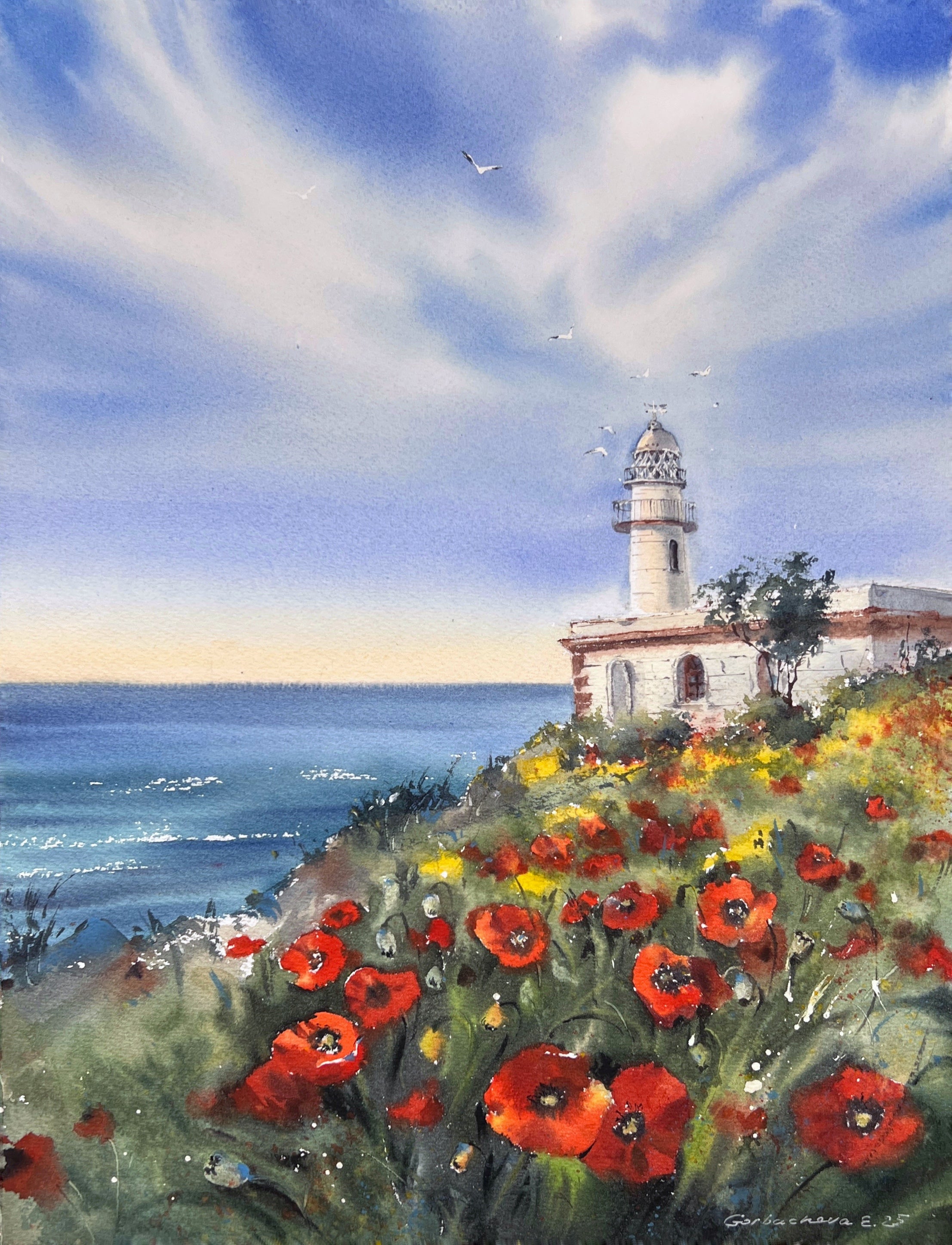 Lighthouse and Wild Poppies