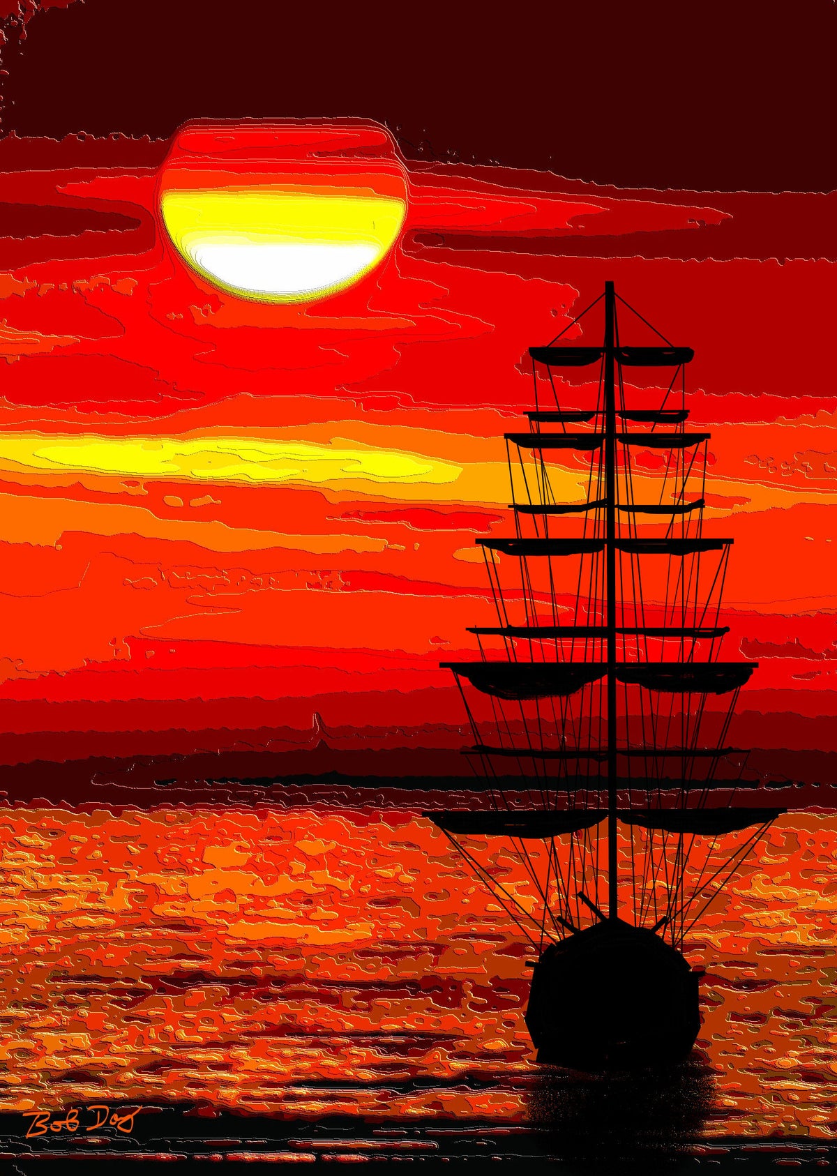 Sunset with Sailship