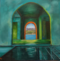 View from an interior and swimming pool