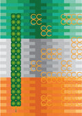 Flags of the World: Ireland's Flag with Clovers & Gold Cup Horseshoes Binary Code