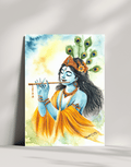 "Divine Melody – A Watercolour Painting of Lord Krishna"