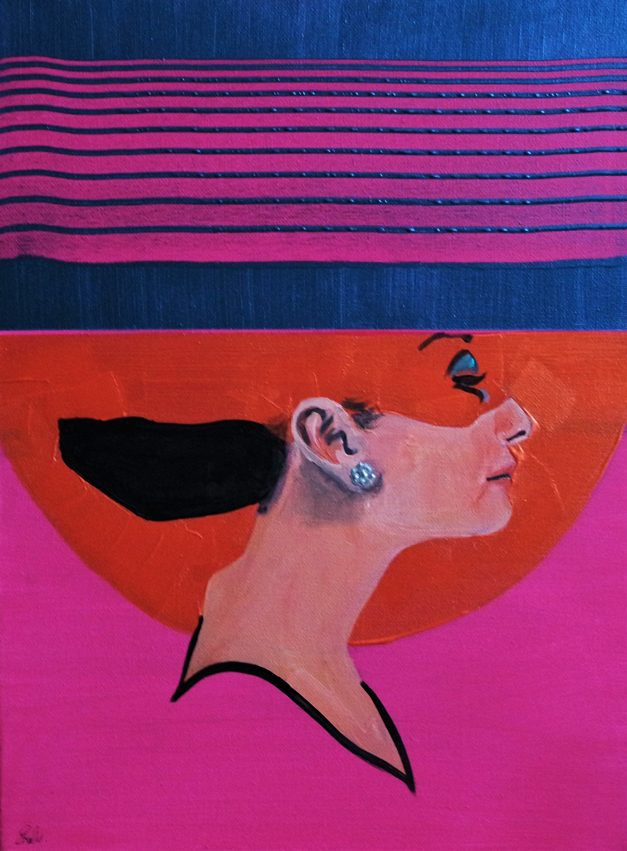 Lady in blue noir hat abstract portrait 571