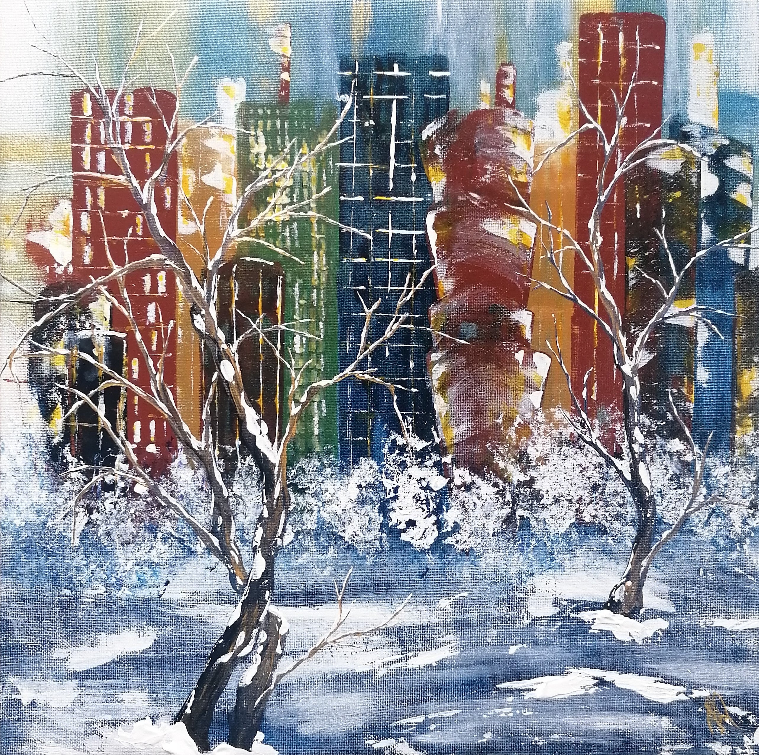 The colours of winter acrylic painting