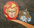 Moods - woman and tiger mixed media mosaic art in high-relief