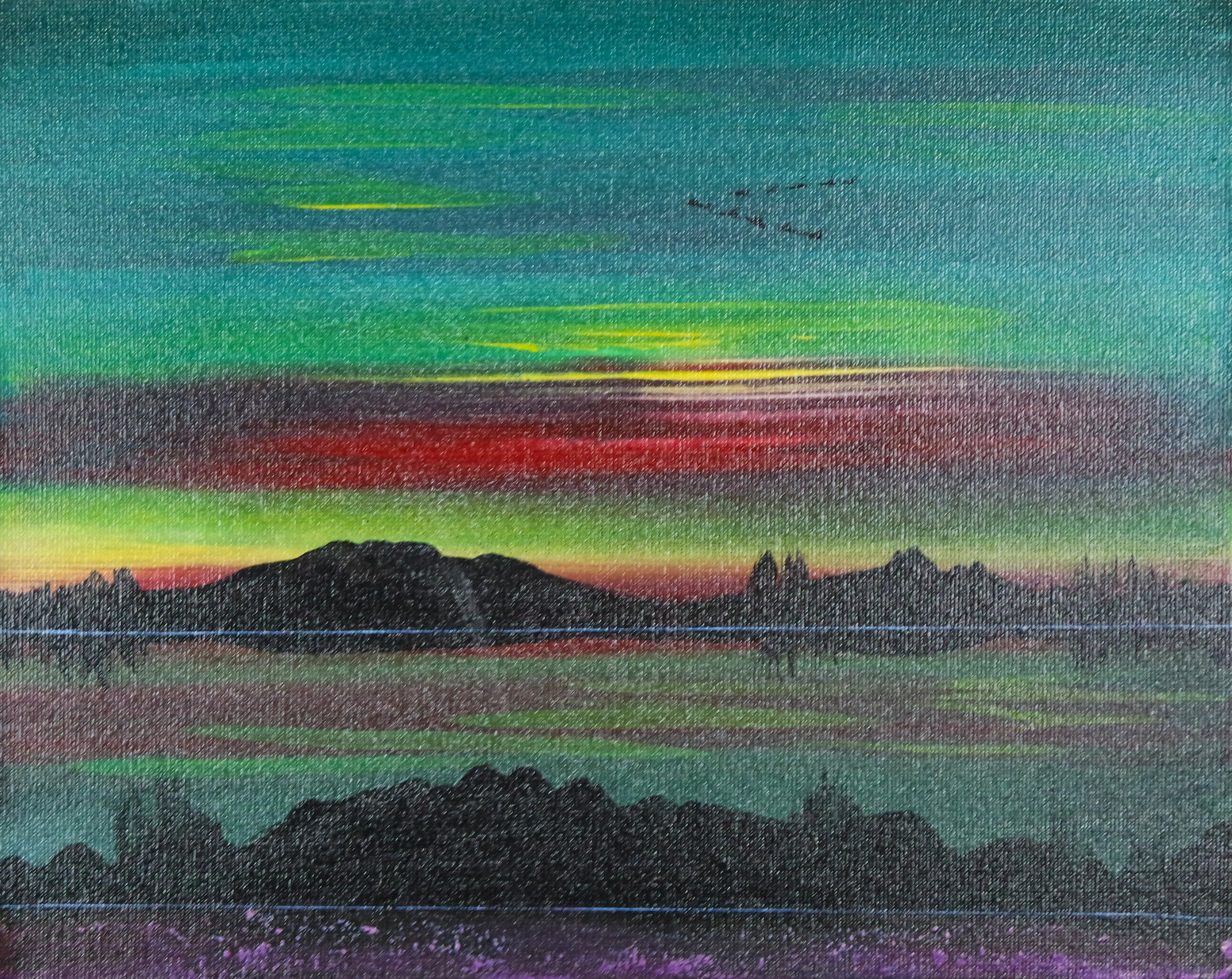 Night Sky Sunset Green red 335