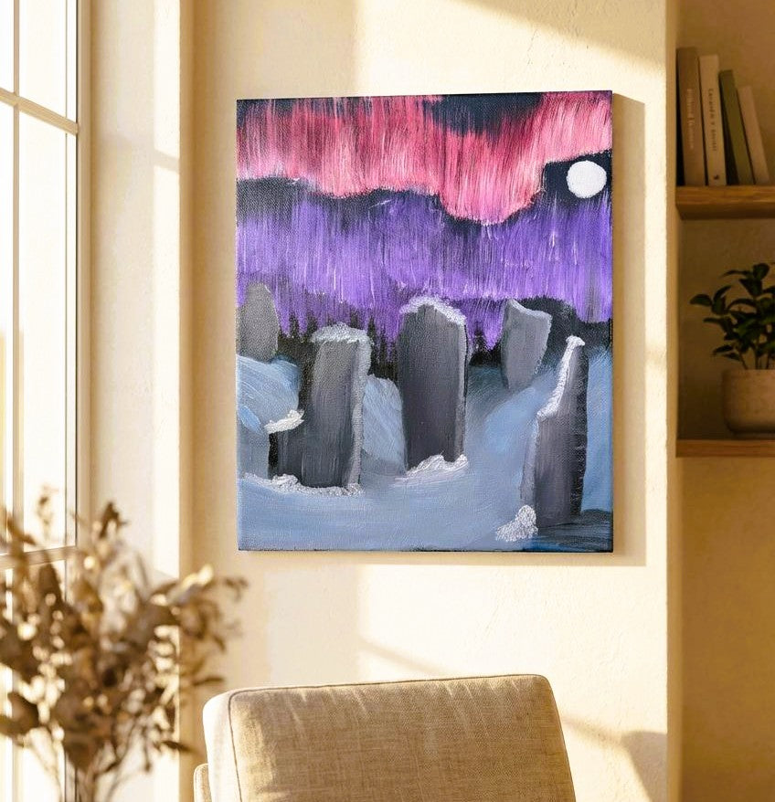 Neolithic Standing Stones under northern Lights