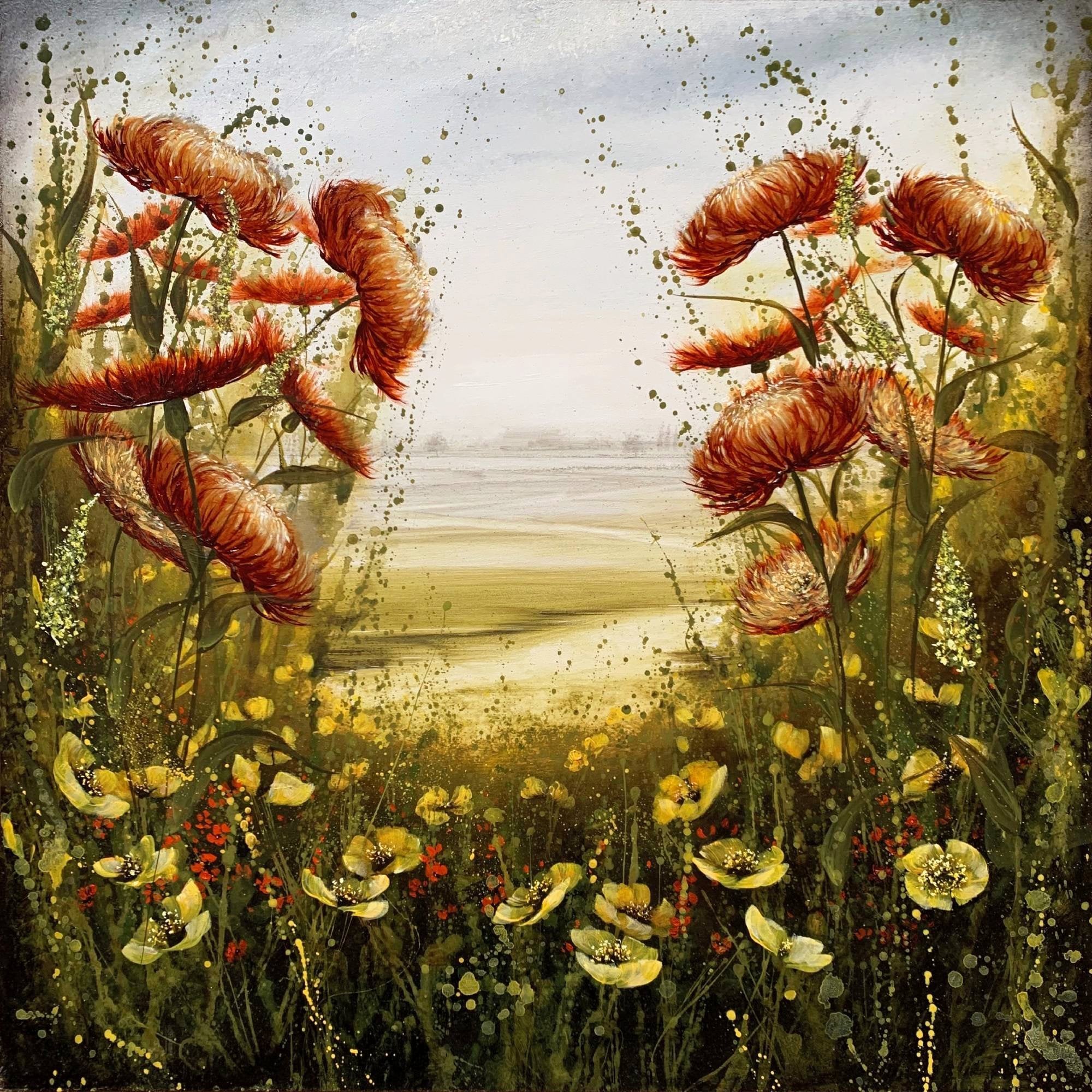 Orange Floral Olive Green Landscape