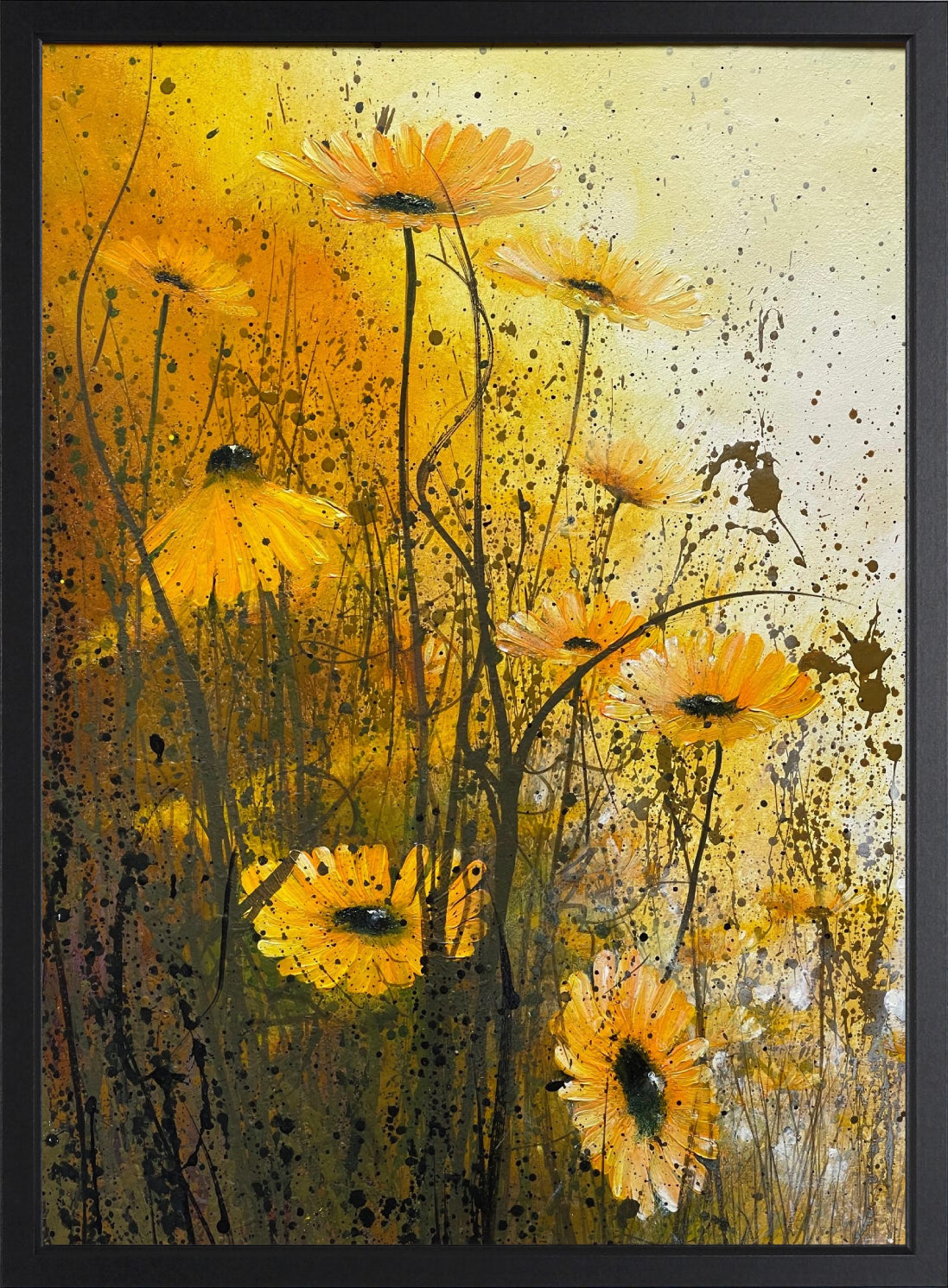 Framed orange yellow floral meadow