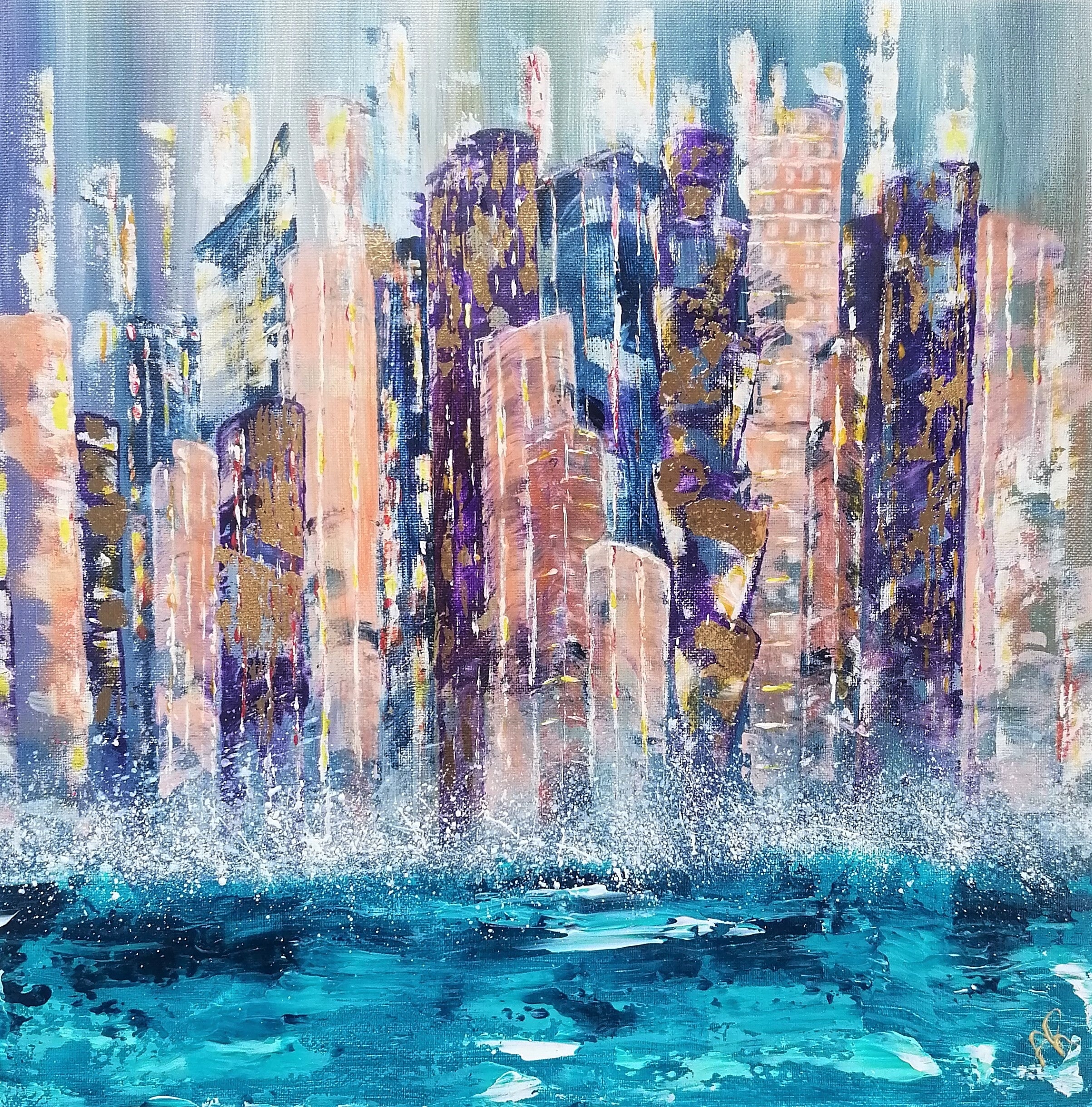 Pink and purple acrylic painting
