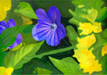 Purple and Yellow Flowers, original painting