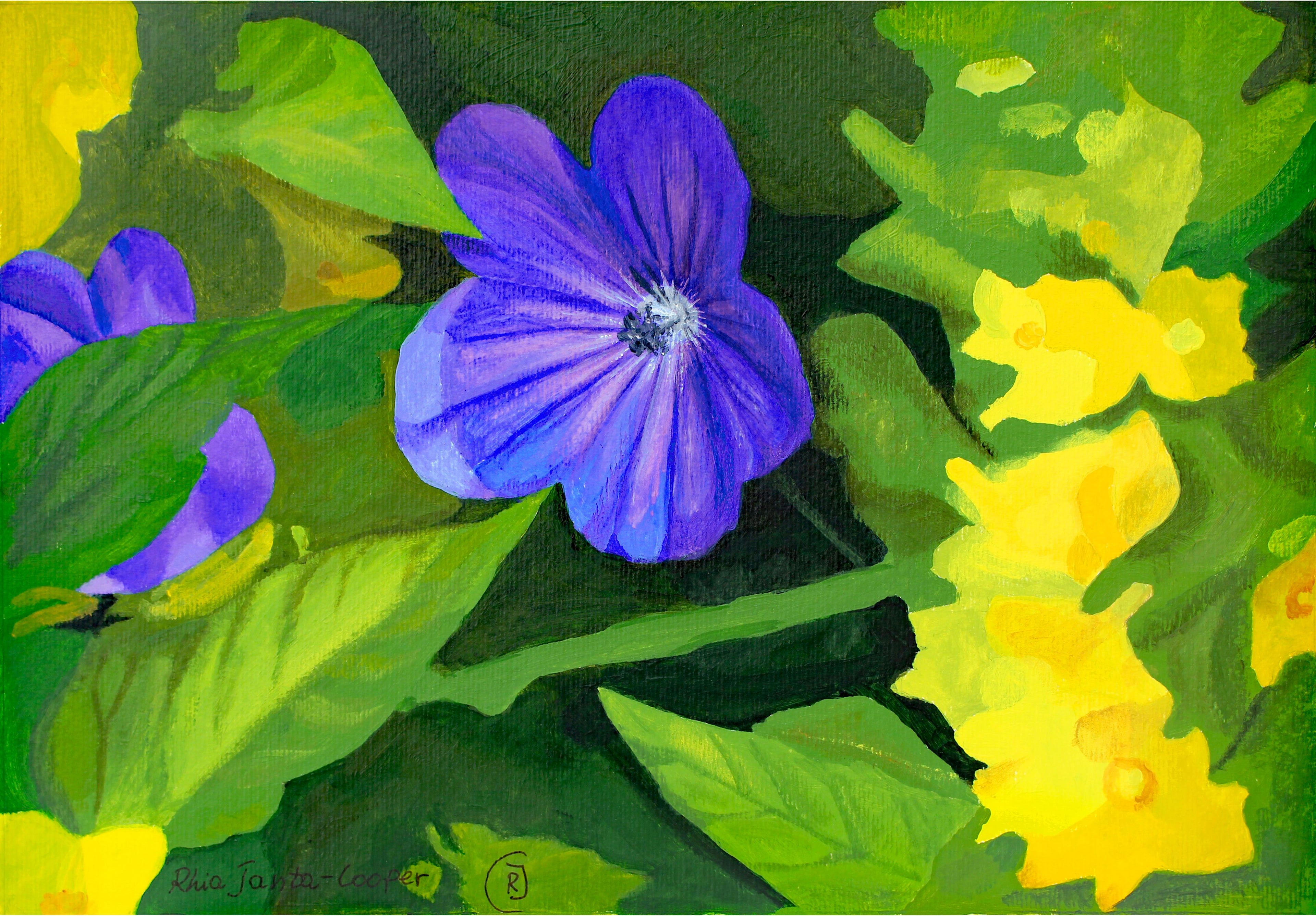 Purple and Yellow Flowers, original painting