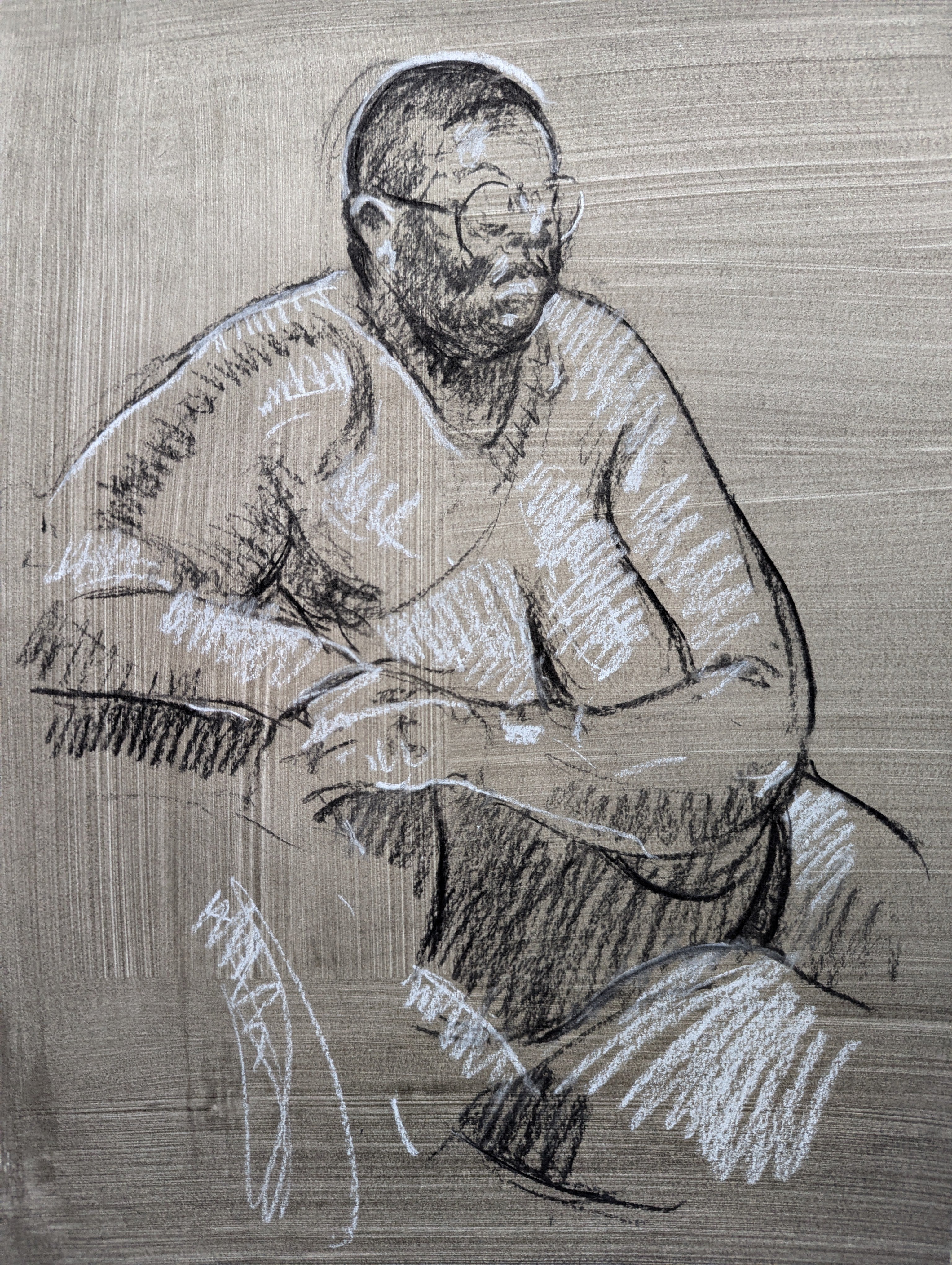 Female Nude Seated, January 2024, A3, Charcoal