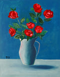 Red Roses in a Blue Vase