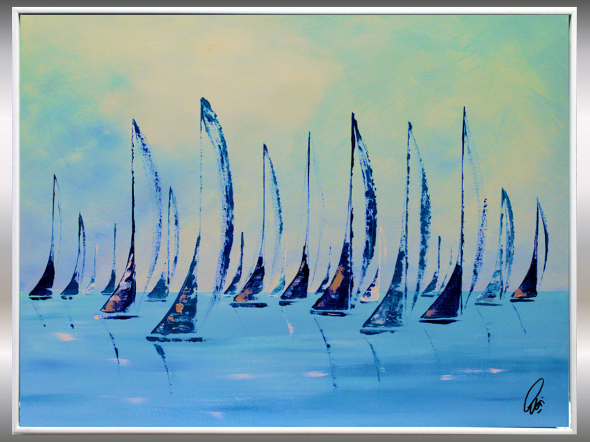 Blue Silence - Framed Sailboat Painting