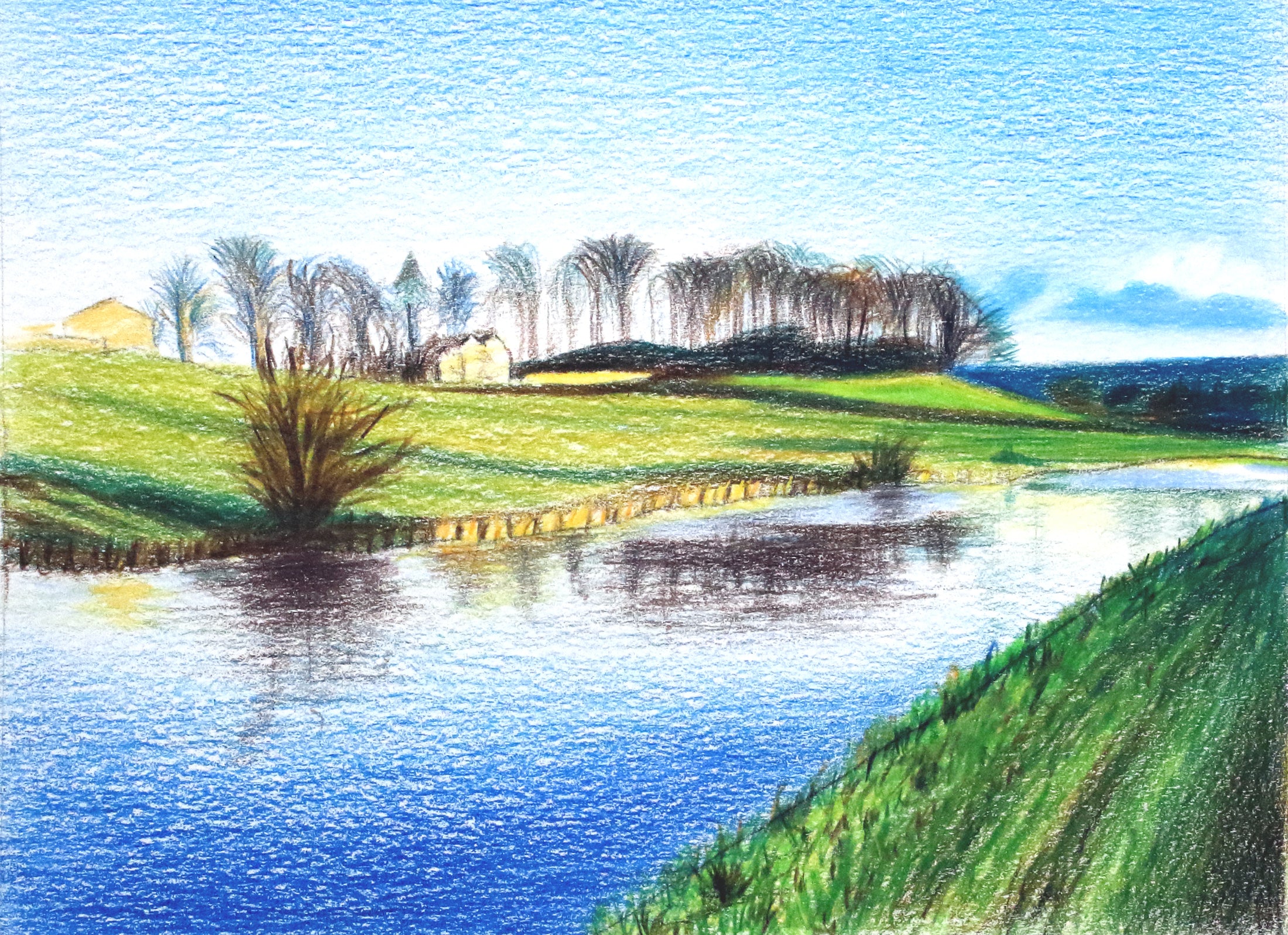 Sketch of River Aire in North Yorkshire