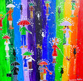 Raindrops on Colourful Umbrellas