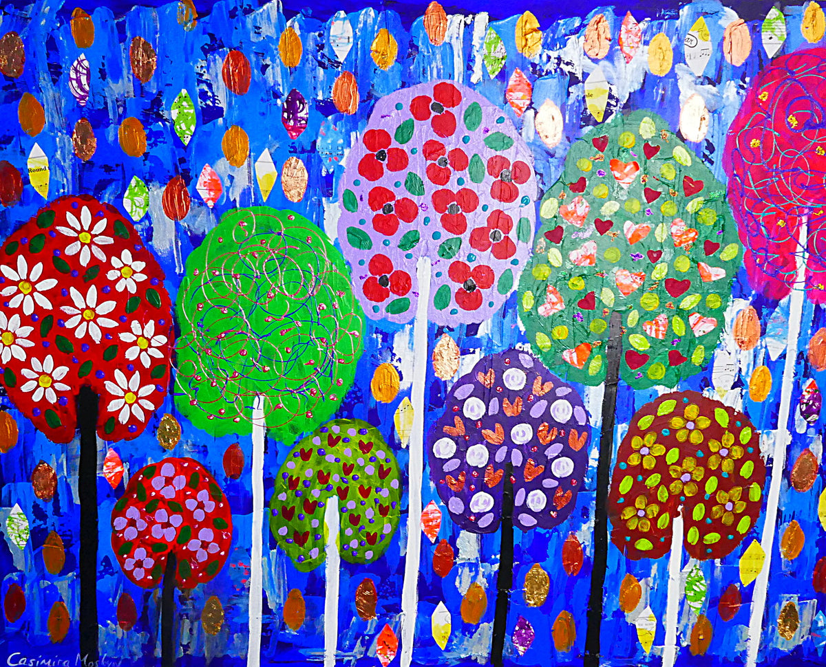 Lollipop Trees  in a mottled blue Sky