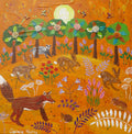 Fox and Hares among flowers at Sunset