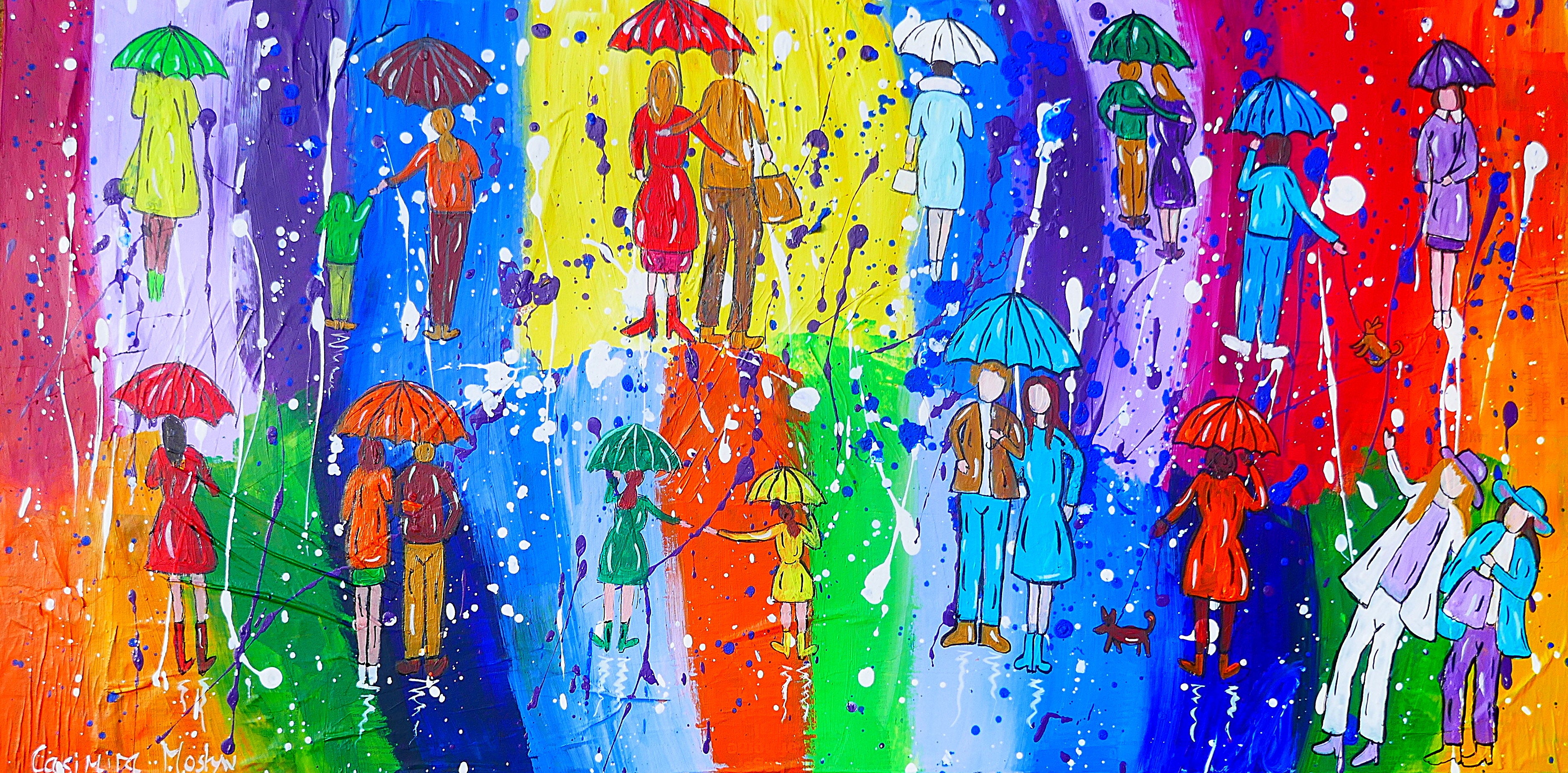 Umbrella Painting in  a Rainbow Sky