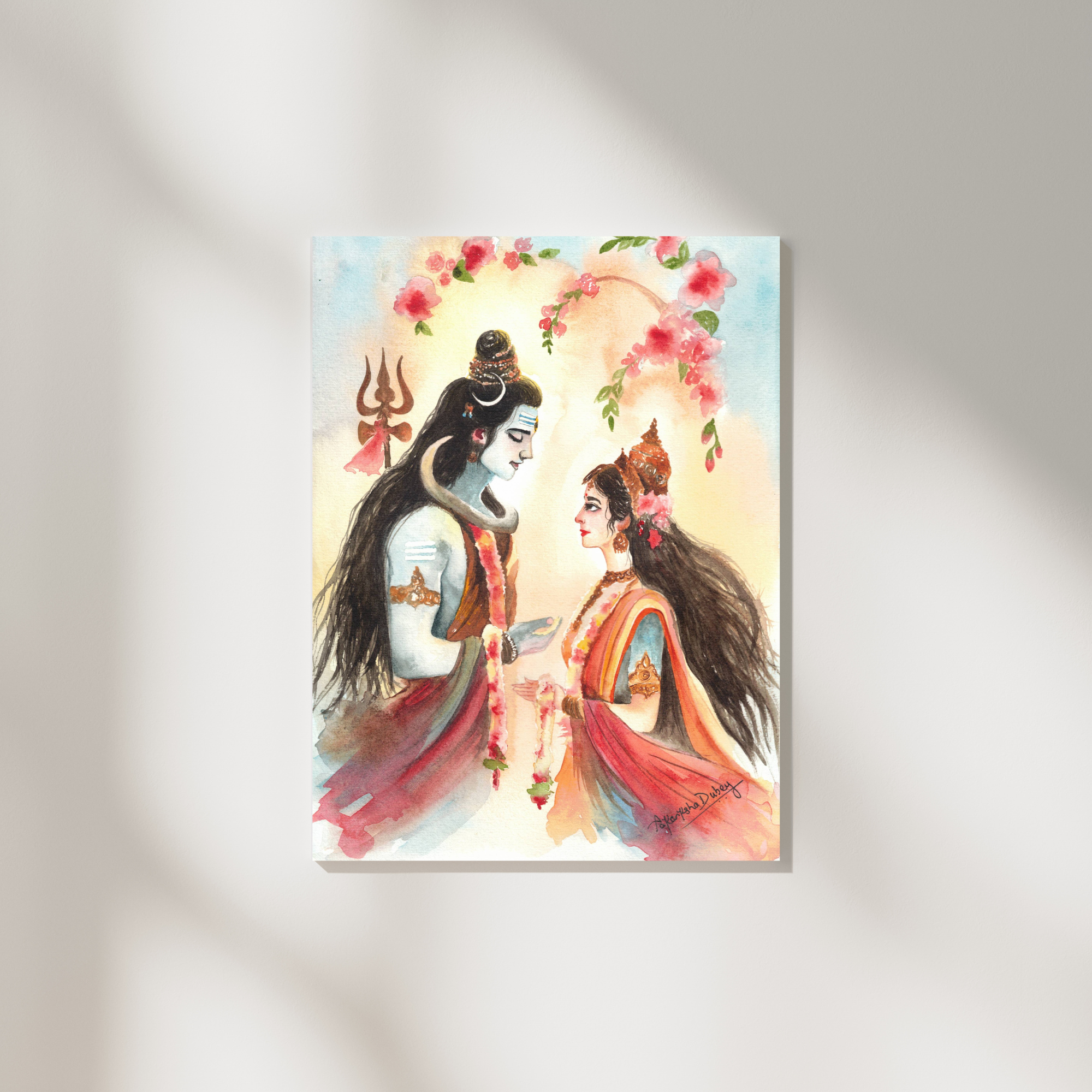 Shiv-Parvati: Harmony of the Cosmos | Original Art | Watercolor Painting