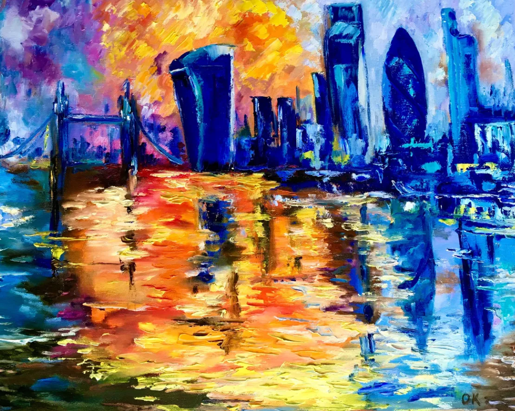 London city, Abstract London variations of blue colours: ultramarine, navy blue, turquoise, sky blue, cobalt