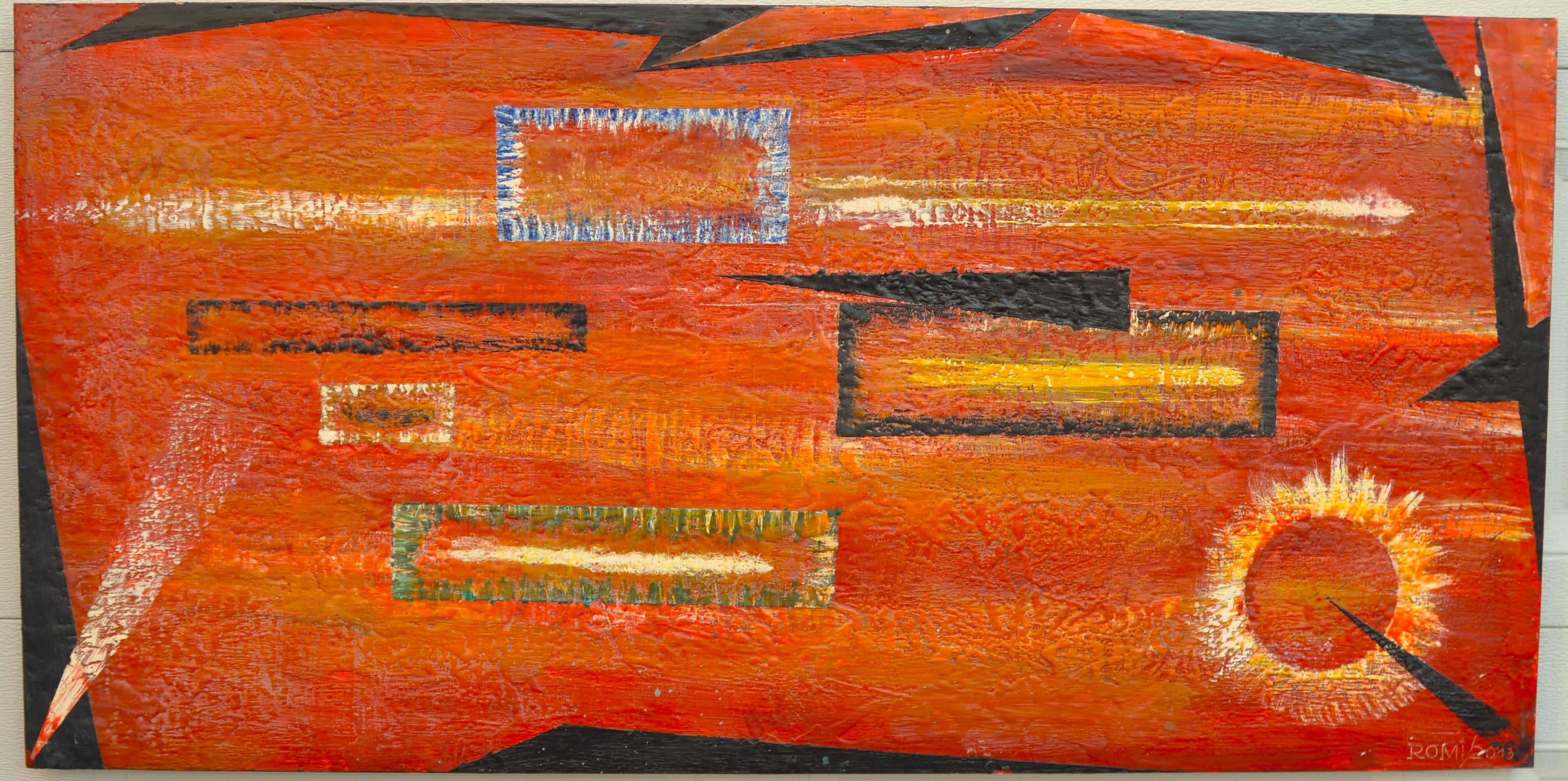 The basic of abstract, geometry, organic bees-wax on plywood 24X48 inch, SKU 2020